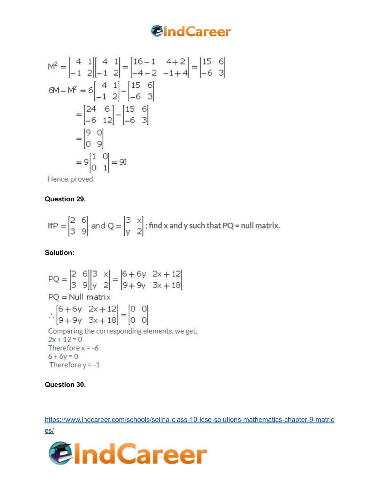 Selina Class 10 ICSE Solutions Mathematics : Chapter 9 - Matrices - Page 49