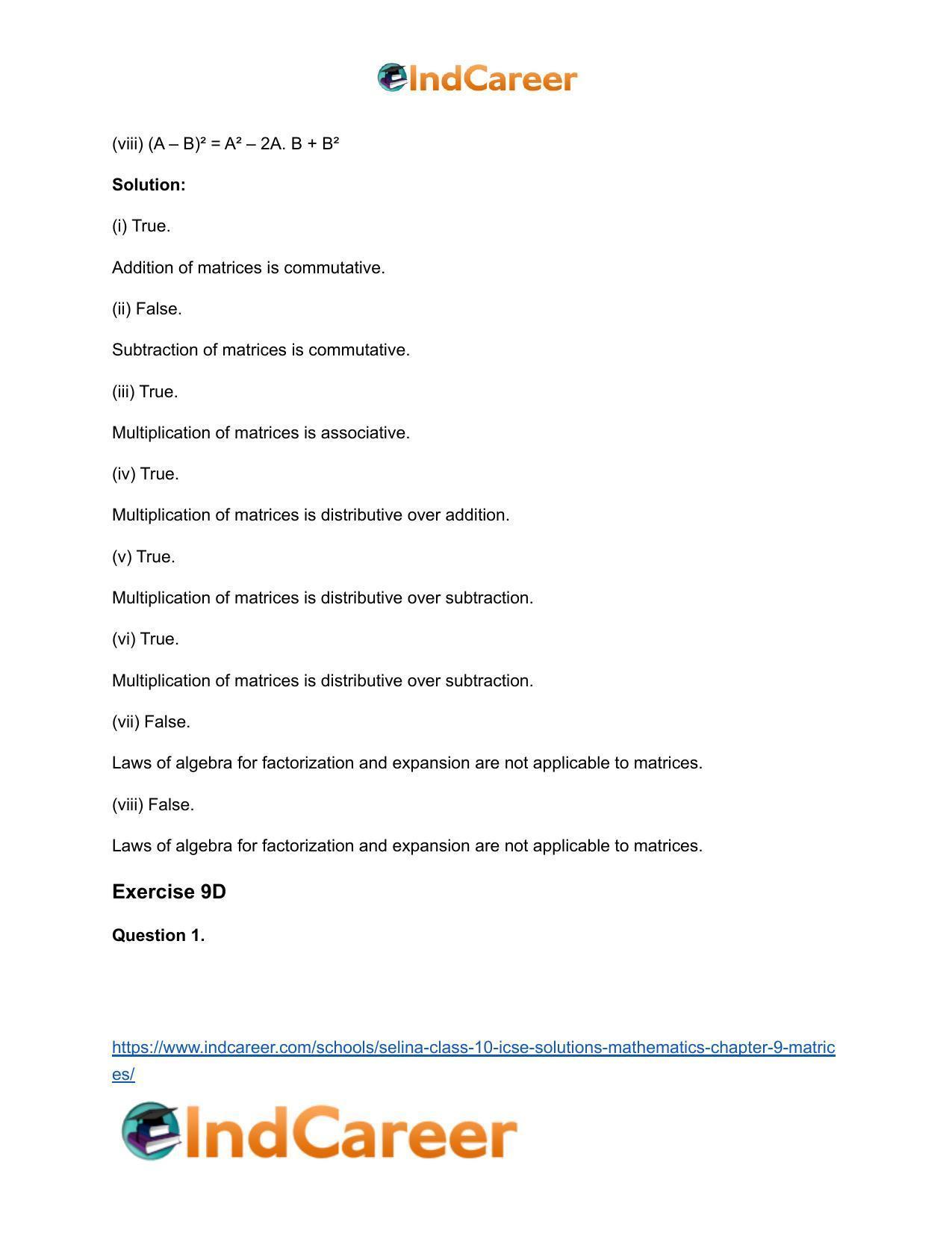 Selina Class 10 ICSE Solutions Mathematics : Chapter 9 - Matrices - Page 51