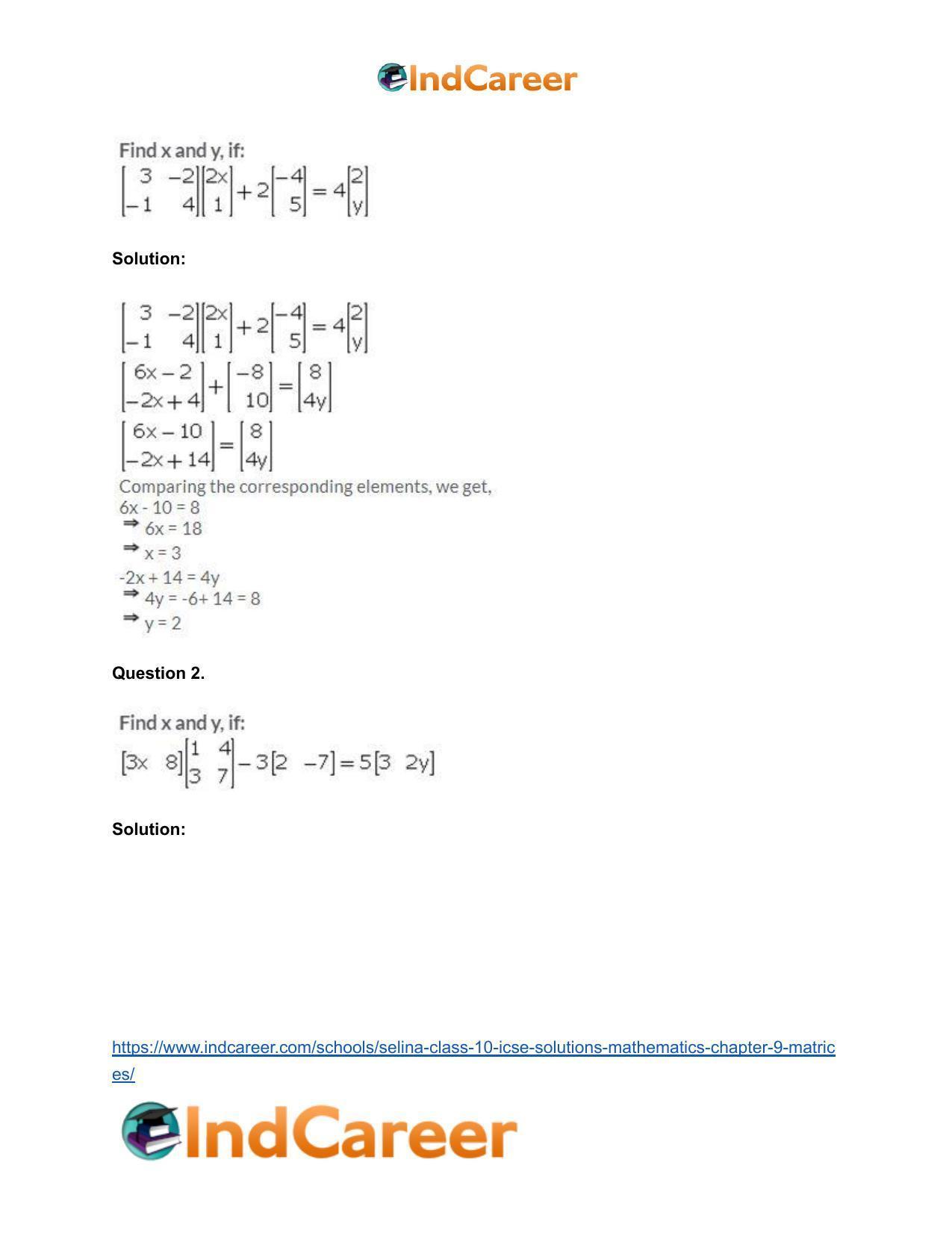 Selina Class 10 ICSE Solutions Mathematics : Chapter 9 - Matrices - Page 52