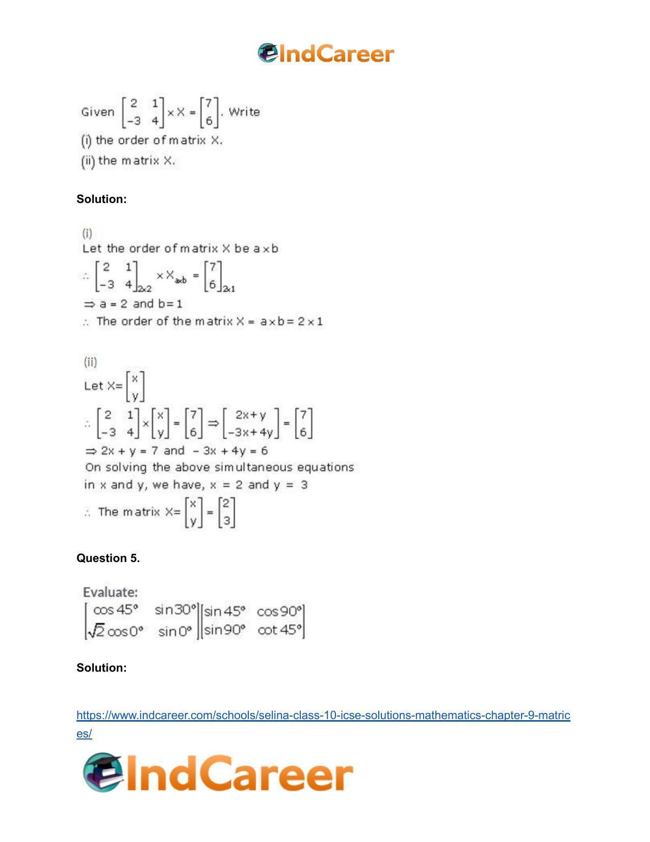 Selina Class 10 ICSE Solutions Mathematics : Chapter 9 - Matrices - Page 54