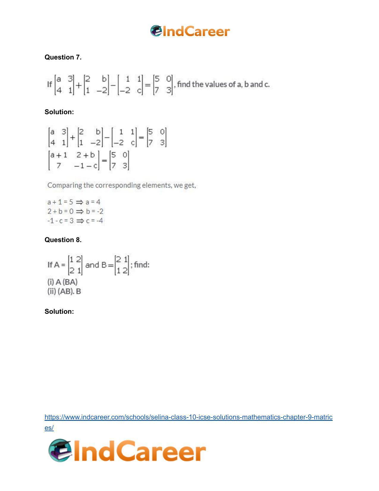 Selina Class 10 ICSE Solutions Mathematics : Chapter 9 - Matrices - Page 57