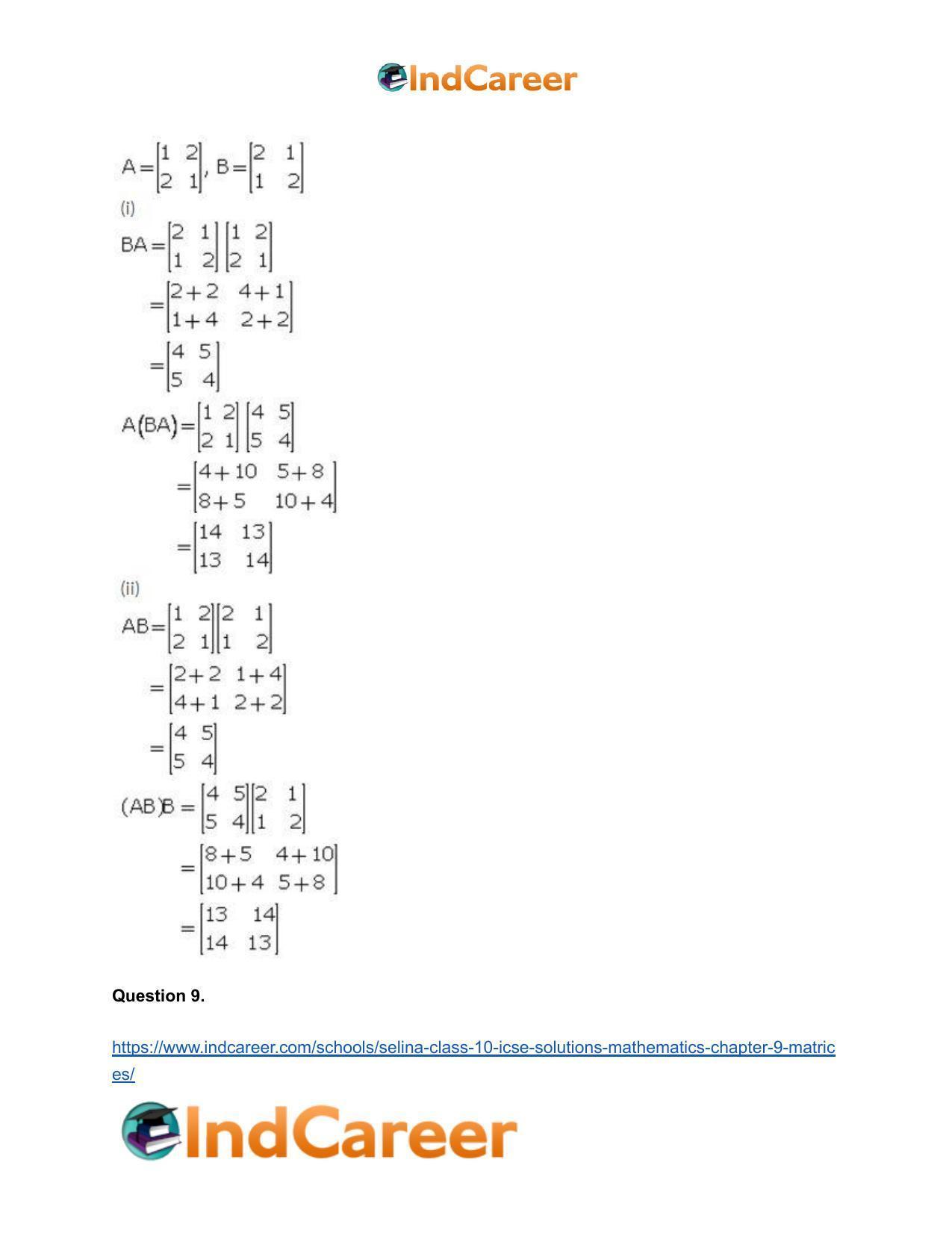 Selina Class 10 ICSE Solutions Mathematics : Chapter 9 - Matrices - Page 58