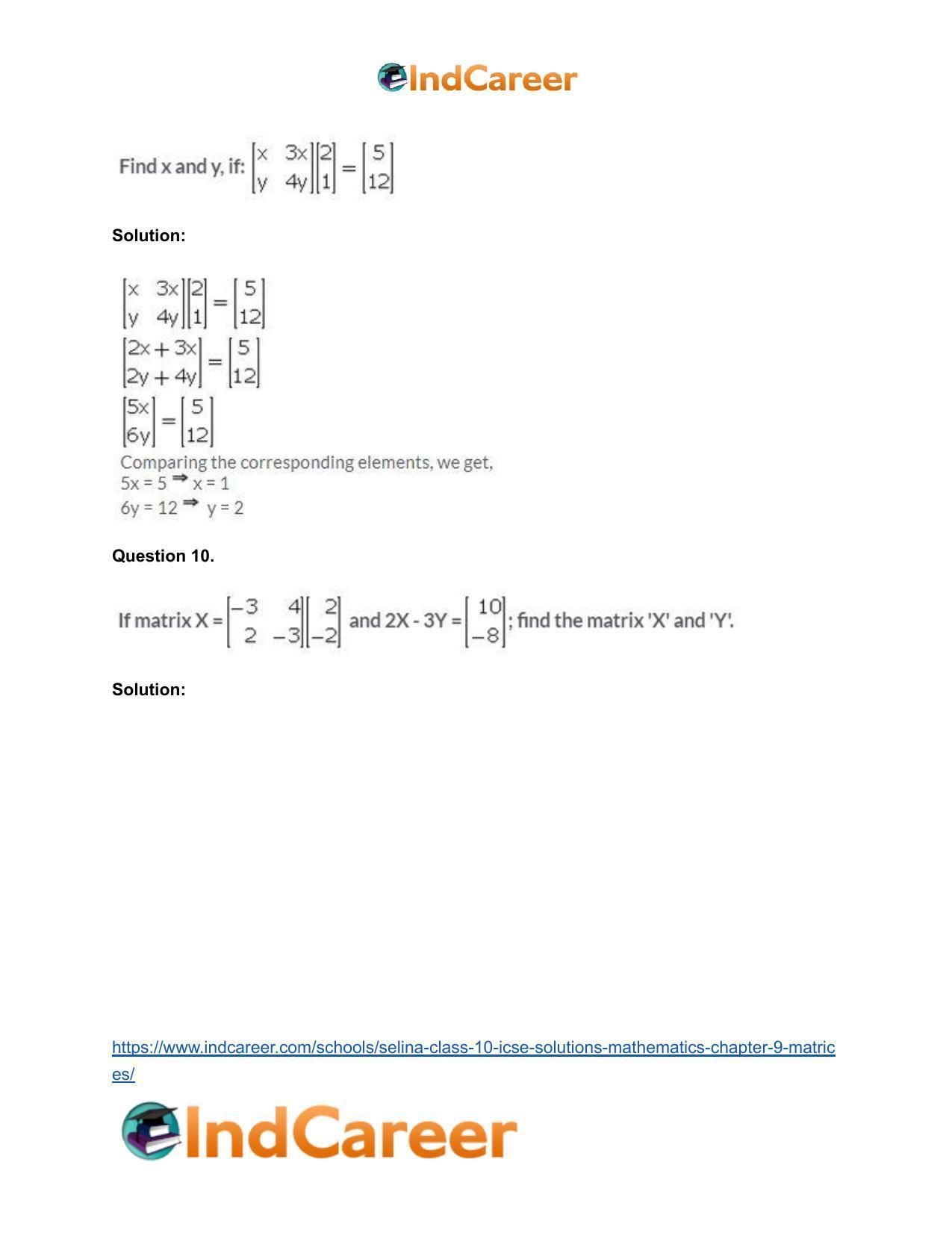 Selina Class 10 ICSE Solutions Mathematics : Chapter 9 - Matrices - Page 59