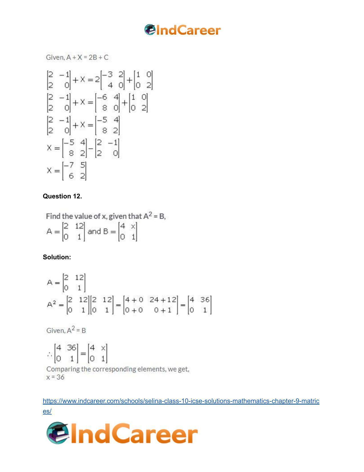 Selina Class 10 ICSE Solutions Mathematics : Chapter 9 - Matrices - Page 61