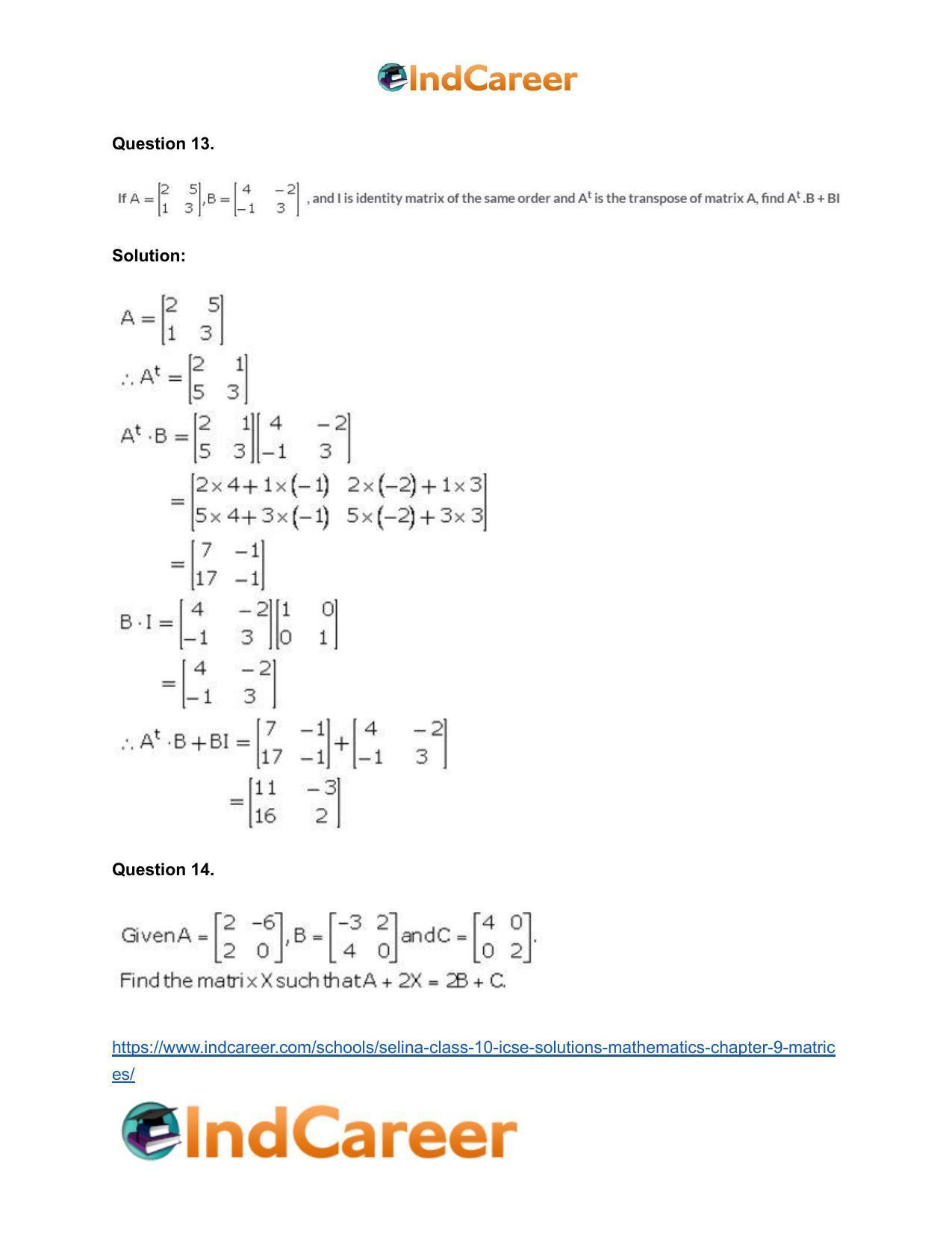 Selina Class 10 ICSE Solutions Mathematics : Chapter 9 - Matrices - Page 62