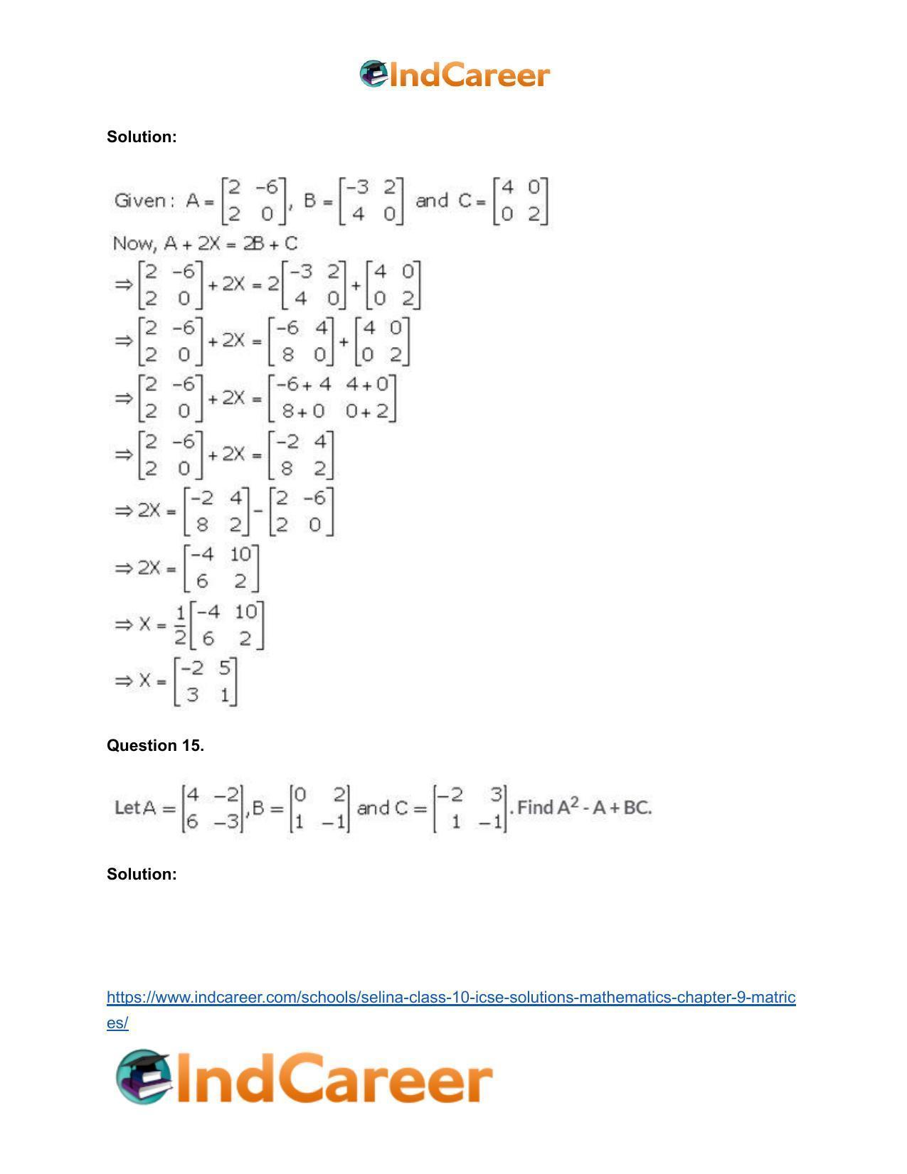 Selina Class 10 ICSE Solutions Mathematics : Chapter 9 - Matrices - Page 63