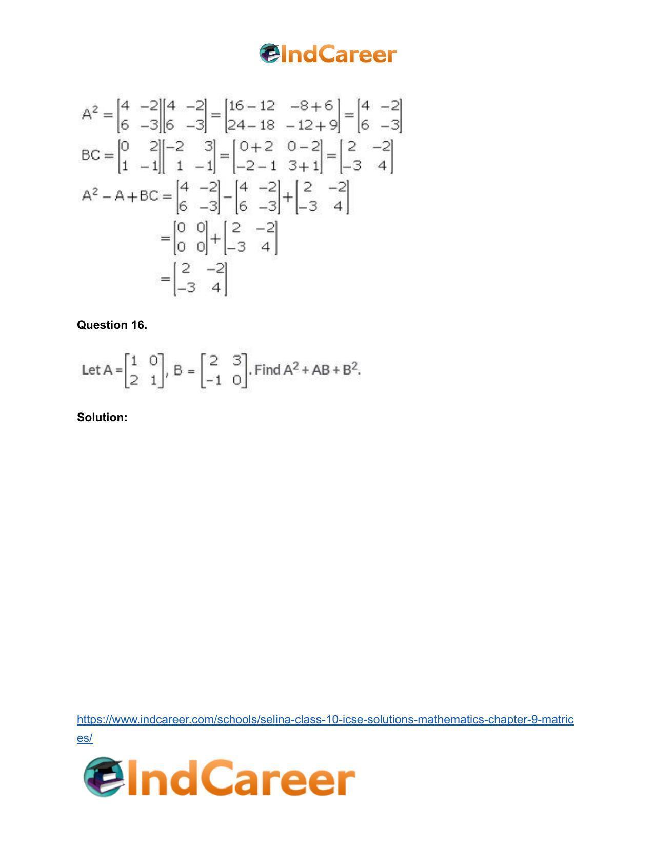 Selina Class 10 ICSE Solutions Mathematics : Chapter 9 - Matrices - Page 64