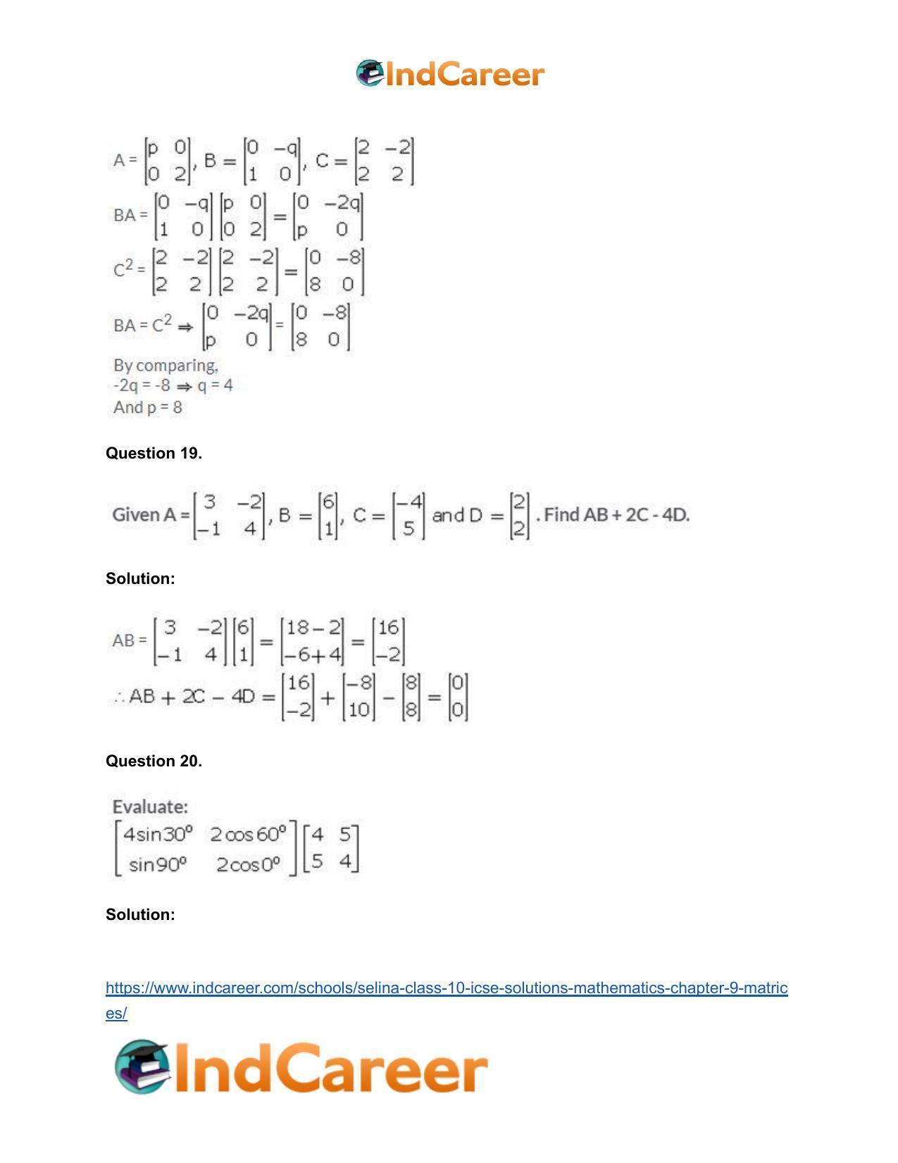 Selina Class 10 ICSE Solutions Mathematics : Chapter 9 - Matrices - Page 67