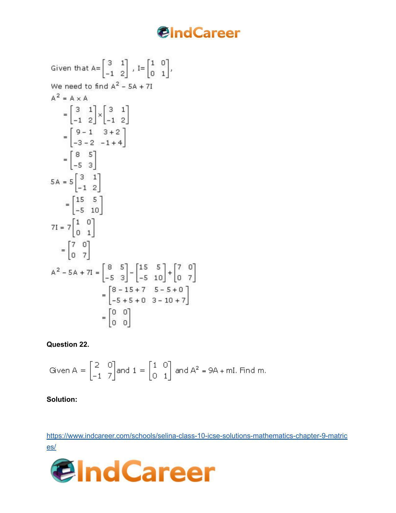 Selina Class 10 ICSE Solutions Mathematics : Chapter 9 - Matrices - Page 69