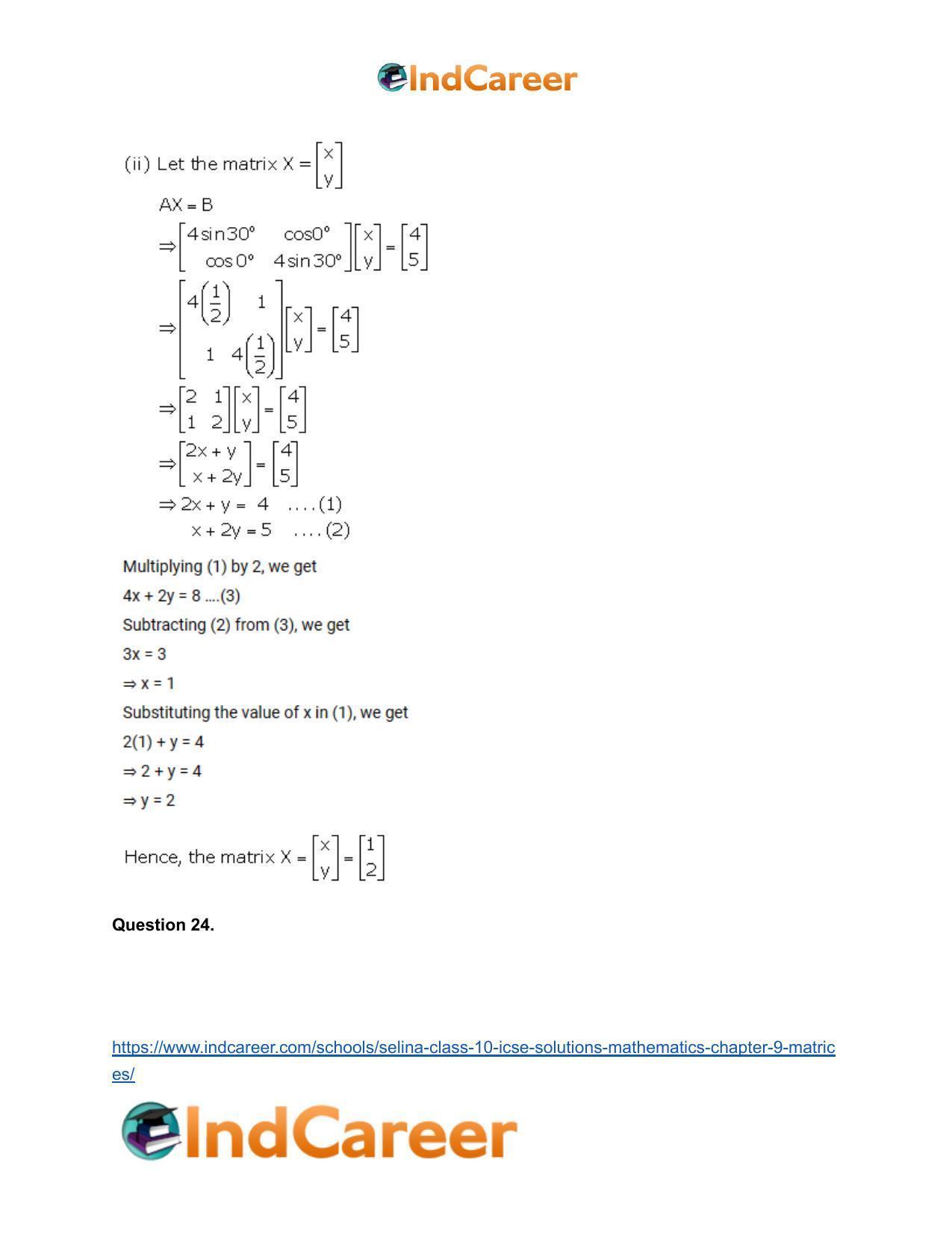 Selina Class 10 ICSE Solutions Mathematics : Chapter 9 - Matrices - Page 72