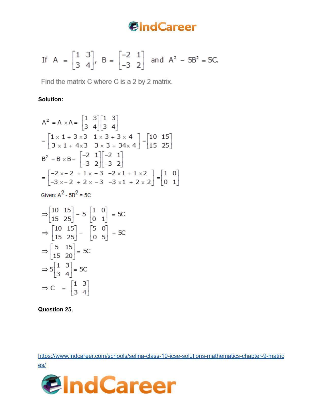 Selina Class 10 ICSE Solutions Mathematics : Chapter 9 - Matrices - Page 73