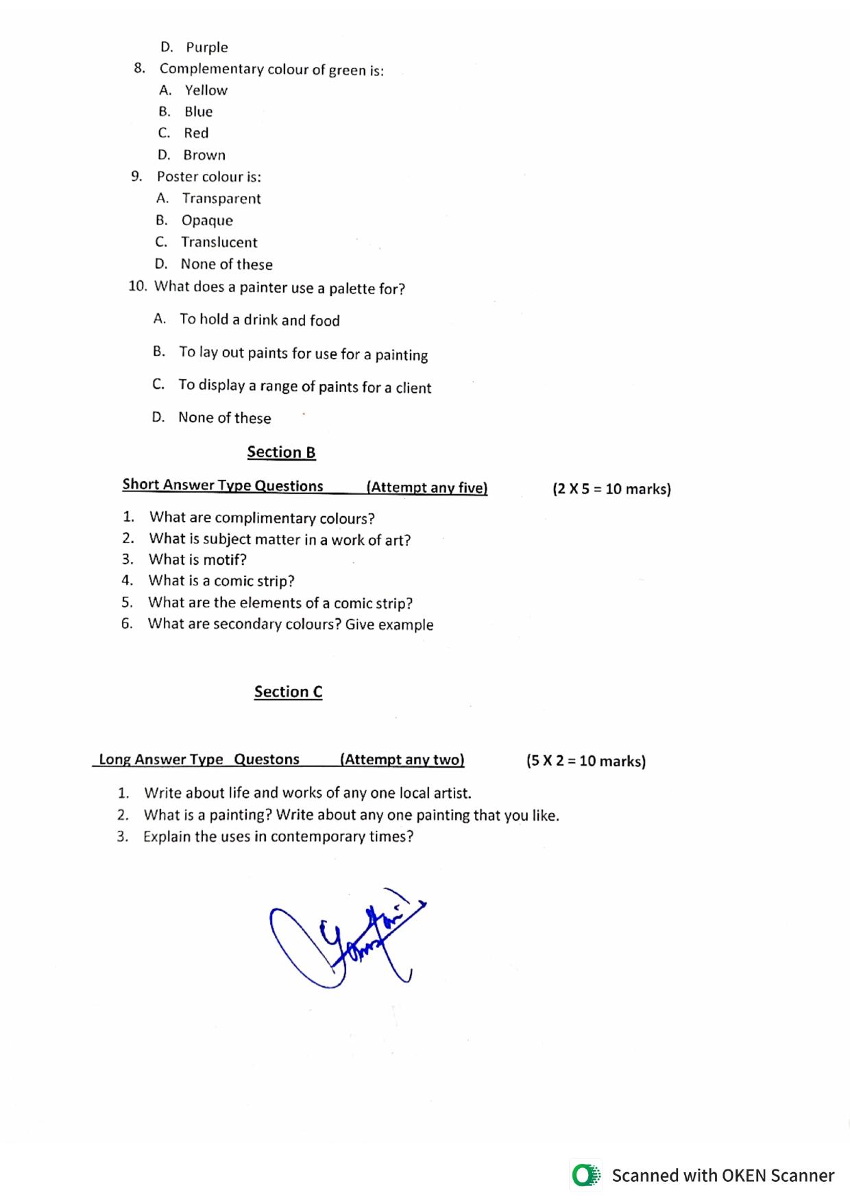 JKBOSE Class 10 CWSN Painting Model Question Paper - Page 2