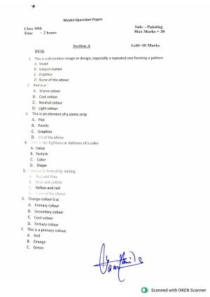 JKBOSE Class 10 CWSN Painting Model Question Paper
