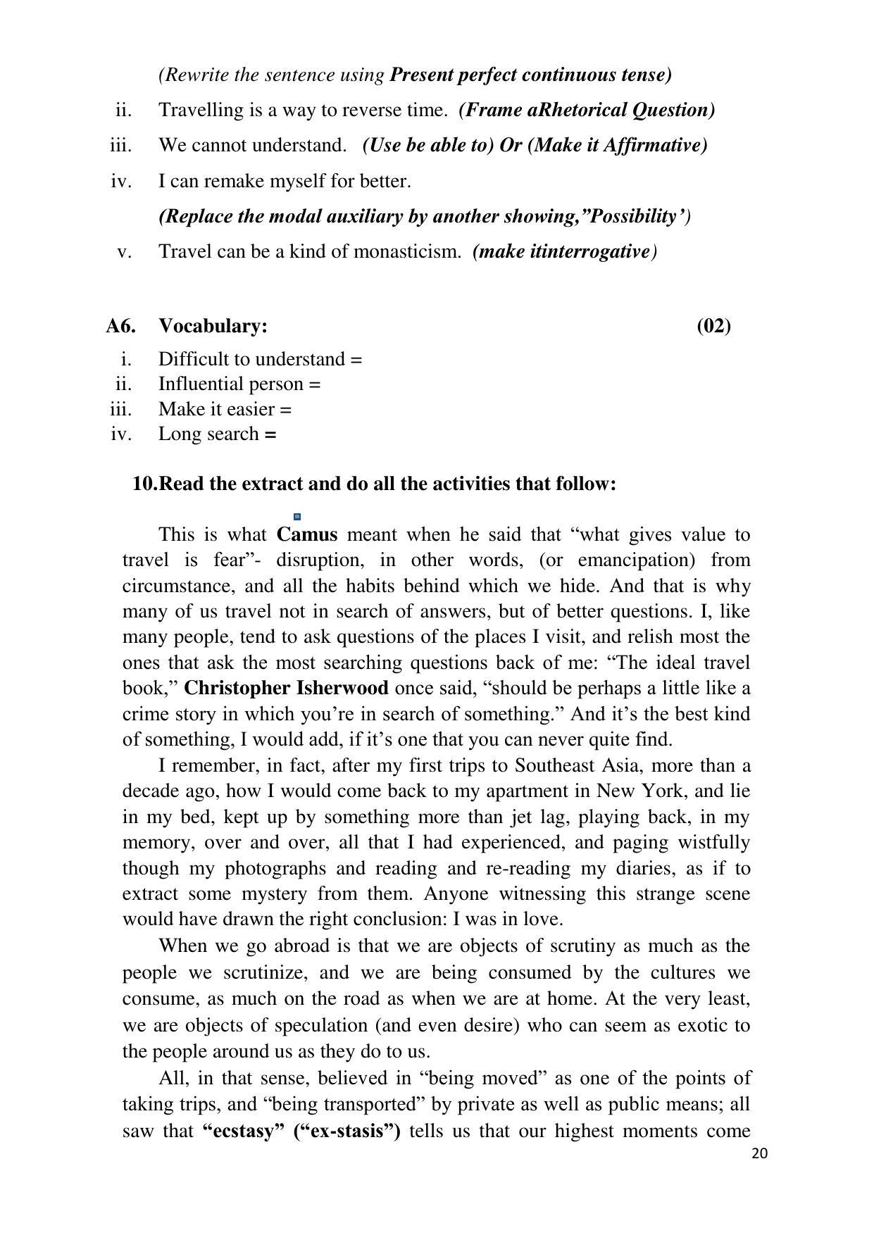 Maharashtra Board Class 12 English - First Language (Medium ENGLISH) 2023 Question Bank - Page 20