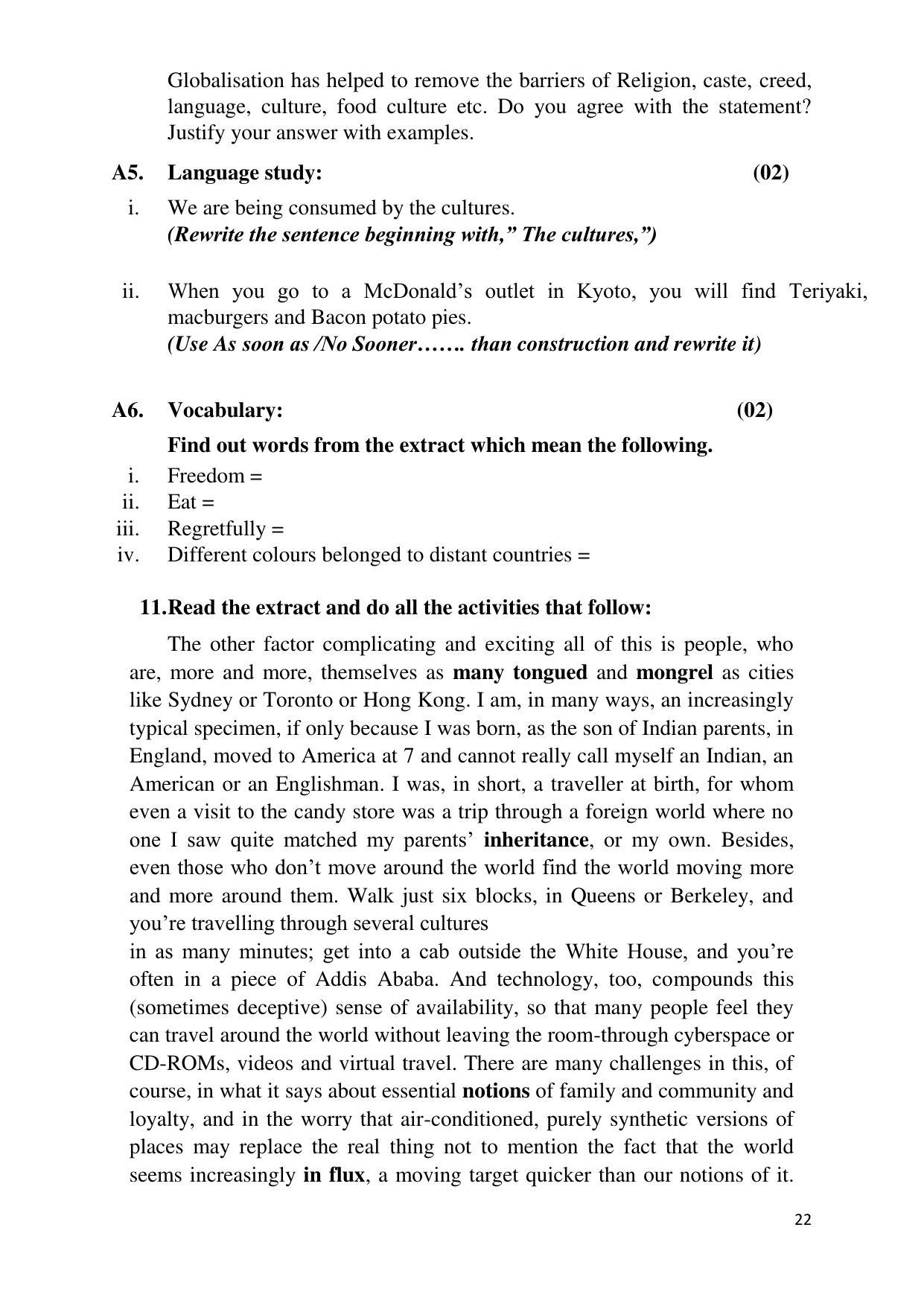 Maharashtra Board Class 12 English - First Language (Medium ENGLISH) 2023 Question Bank - Page 22