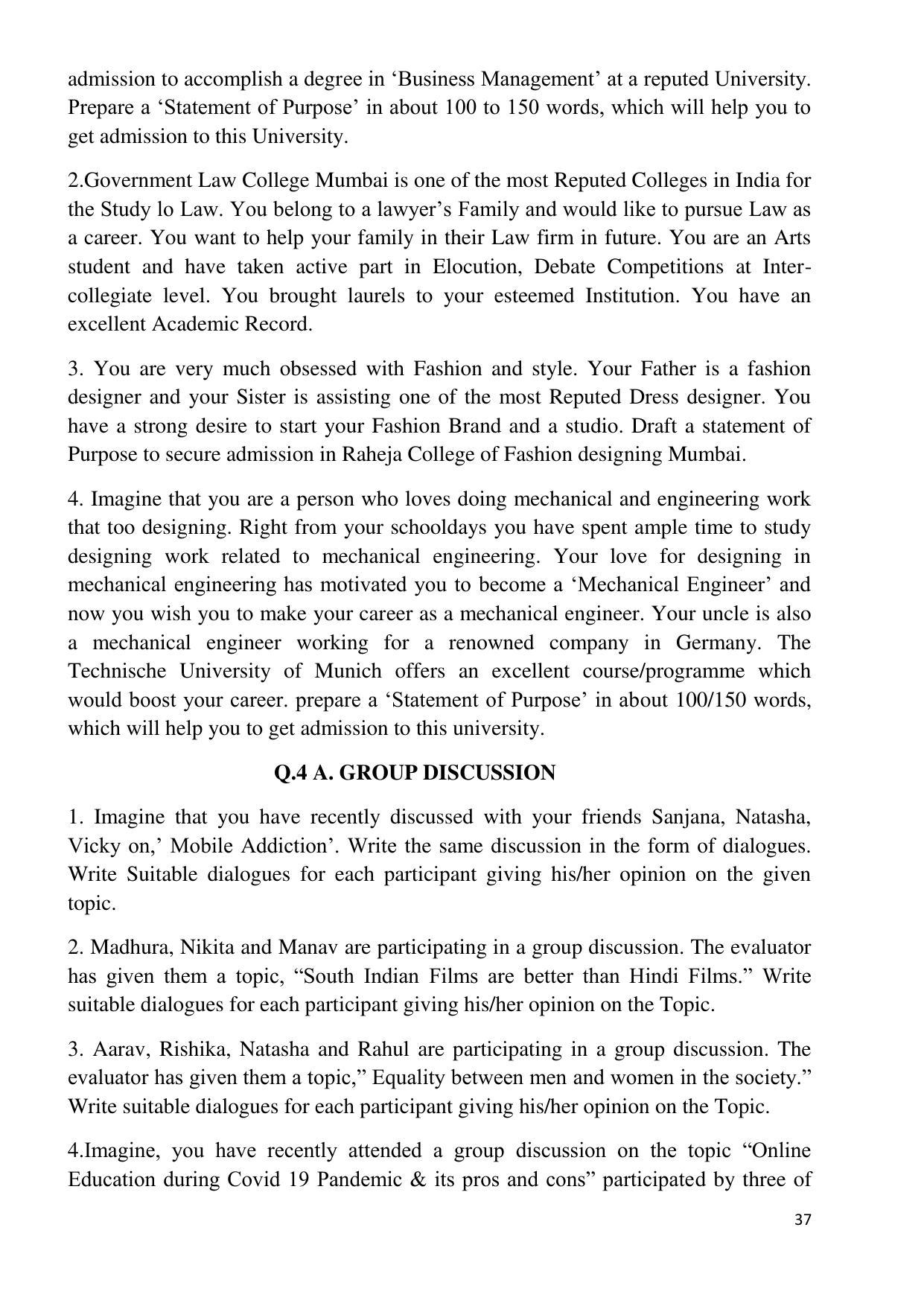 Maharashtra Board Class 12 English - First Language (Medium ENGLISH) 2023 Question Bank - Page 37