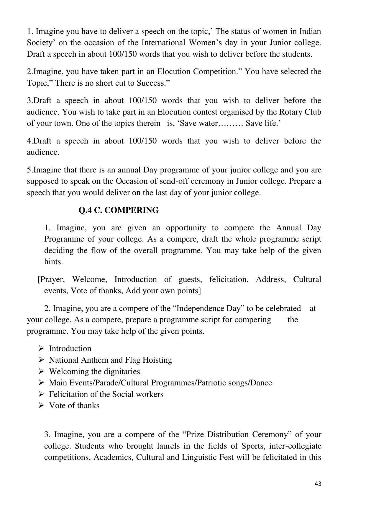 Maharashtra Board Class 12 English - First Language (Medium ENGLISH) 2023 Question Bank - Page 43