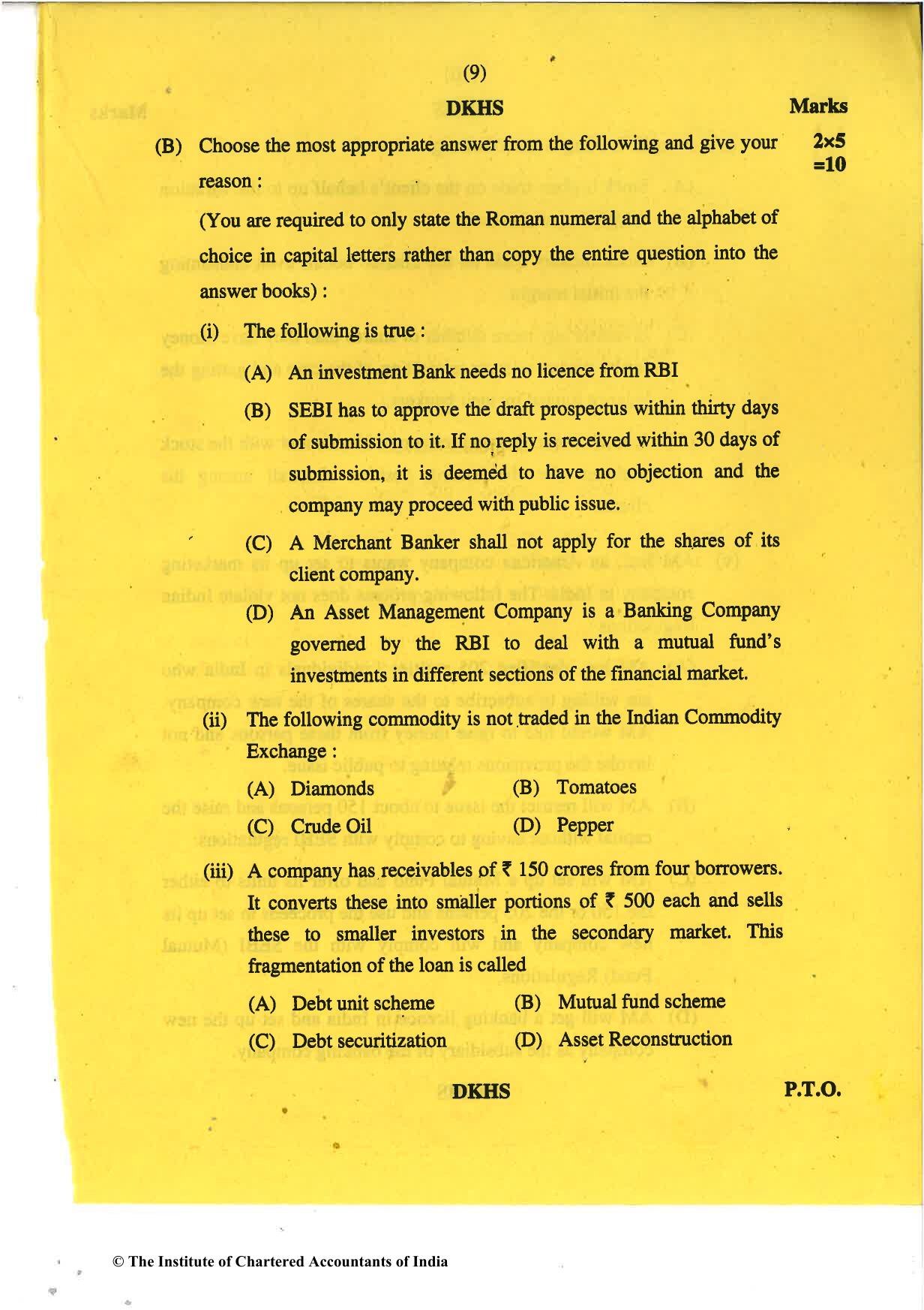 CA Final May 2018 Question Paper - Paper 6B – Financial Services and Capital Markets - Page 9