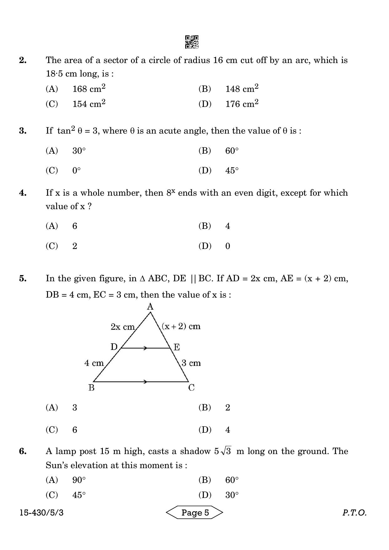 CBSE Class 10 430-5-3 Mathematics Basic 2024 Question Paper - Page 5