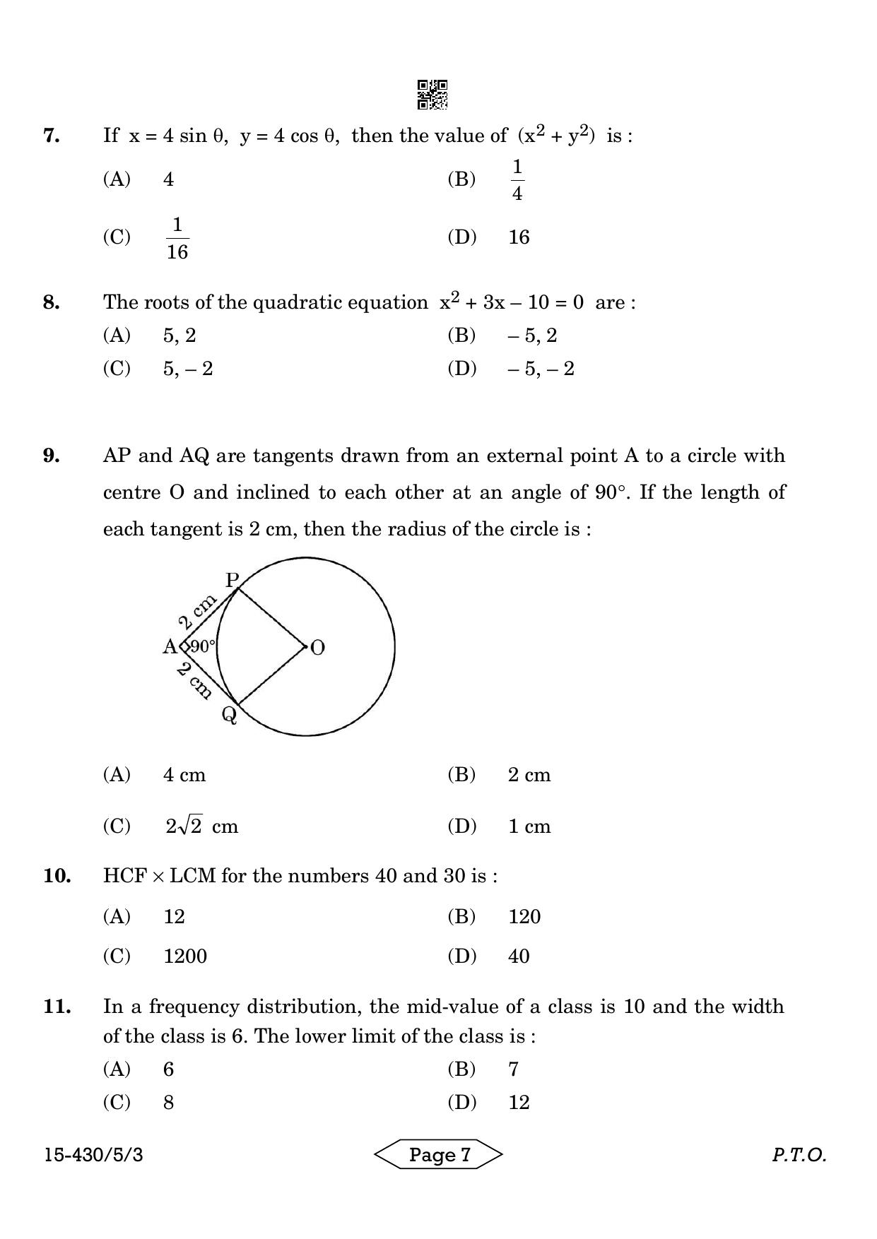 CBSE Class 10 430-5-3 Mathematics Basic 2024 Question Paper - Page 7