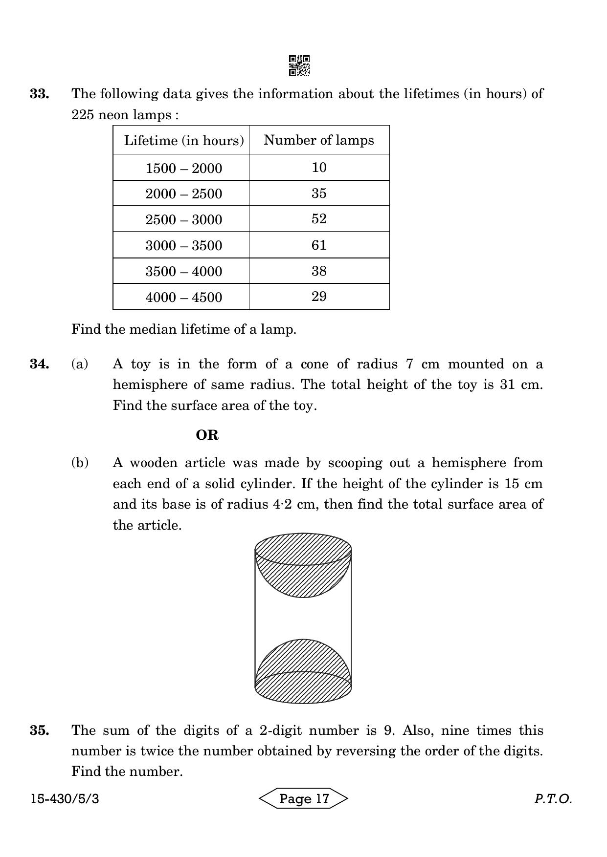 CBSE Class 10 430-5-3 Mathematics Basic 2024 Question Paper - Page 17