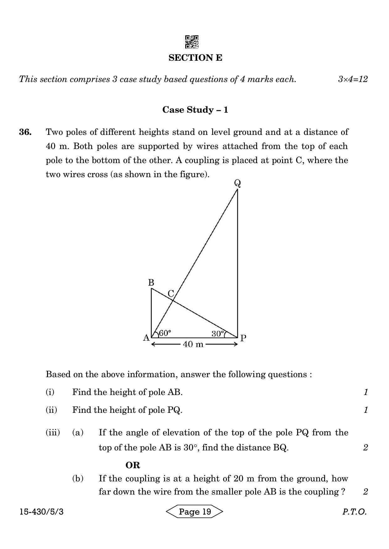 CBSE Class 10 430-5-3 Mathematics Basic 2024 Question Paper - Page 19
