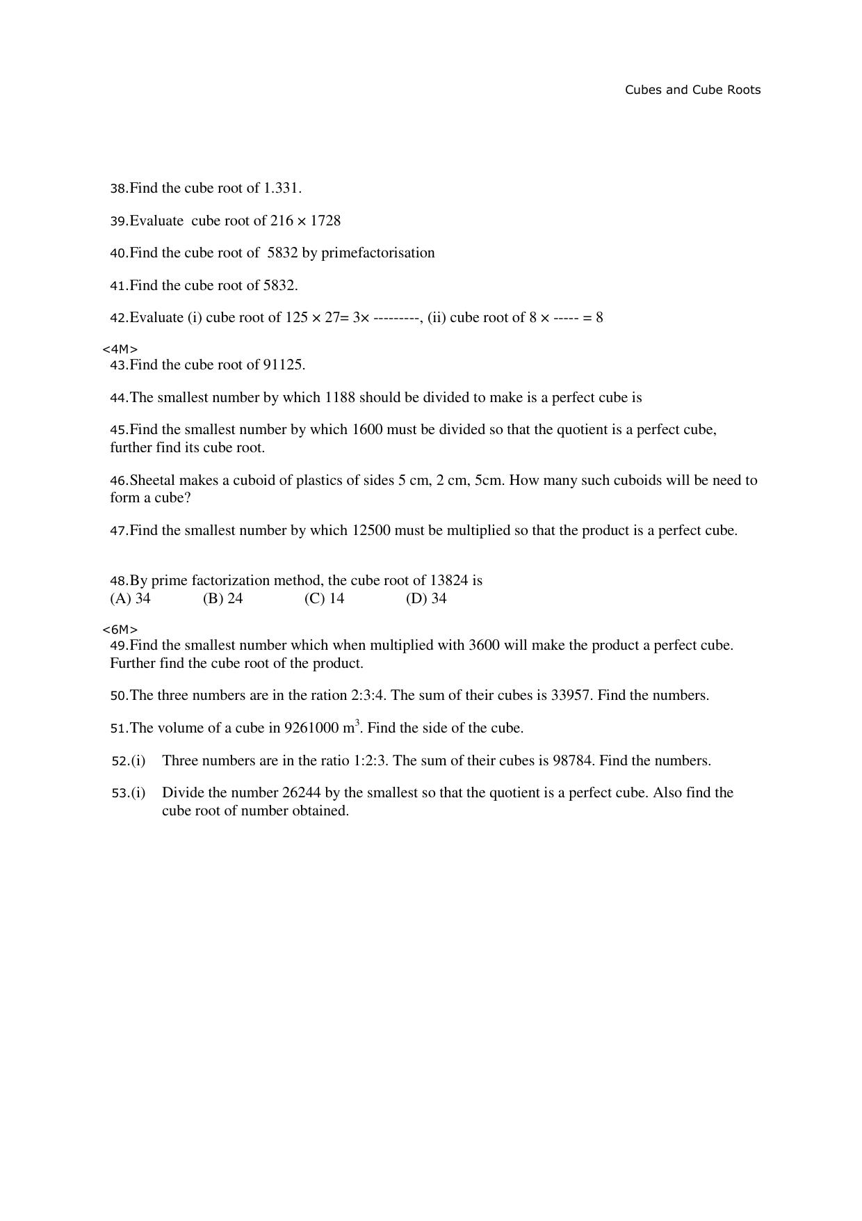 CBSE Worksheets for Class 8 Mathematics Cubes and Cube Roots Assignment 2 - Page 3