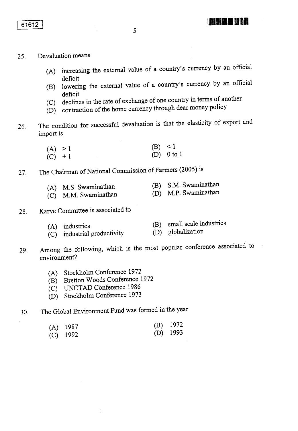 CUSAT CAT 2012 MA Applied Economics Question Paper - Page 5