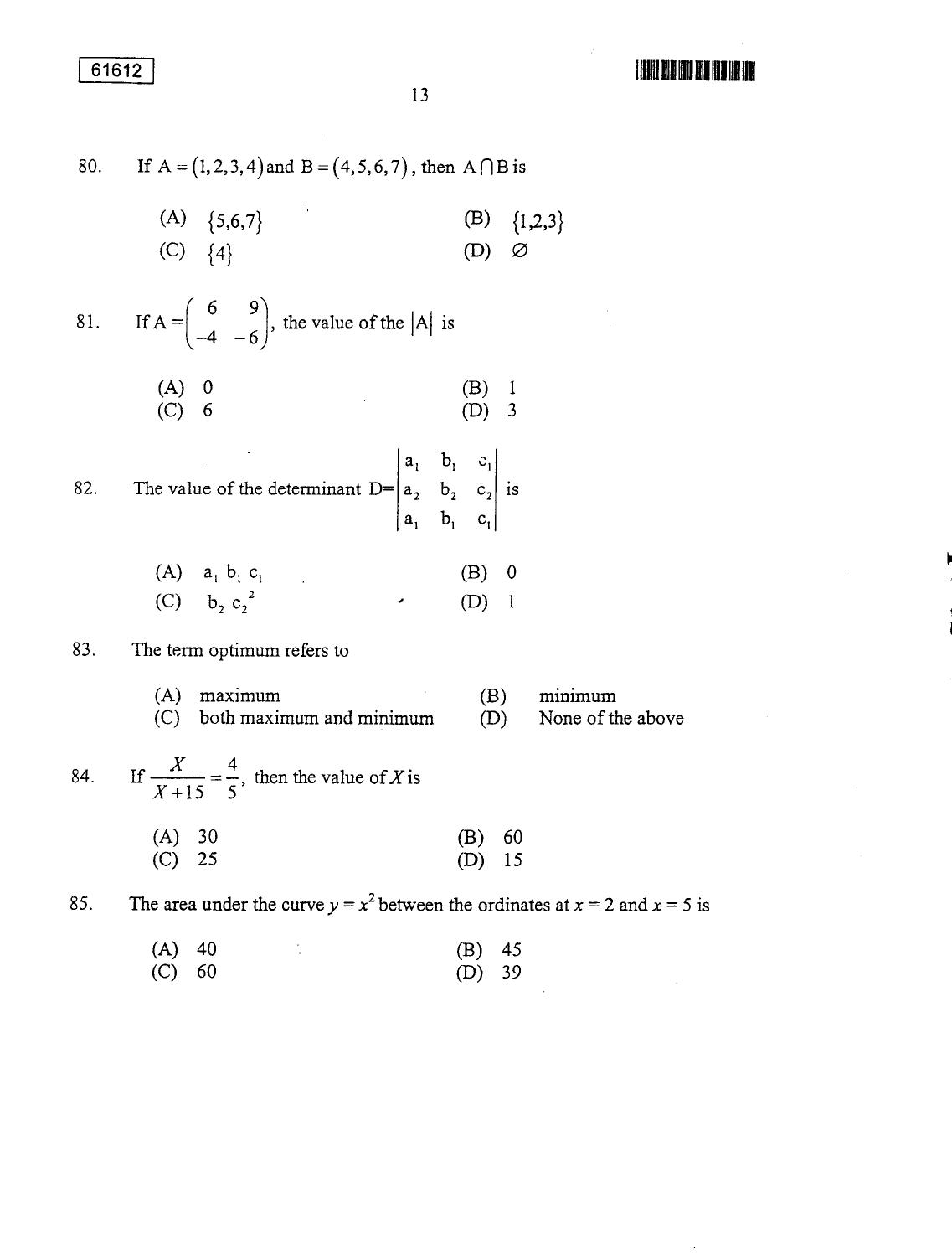 CUSAT CAT 2012 MA Applied Economics Question Paper - Page 13