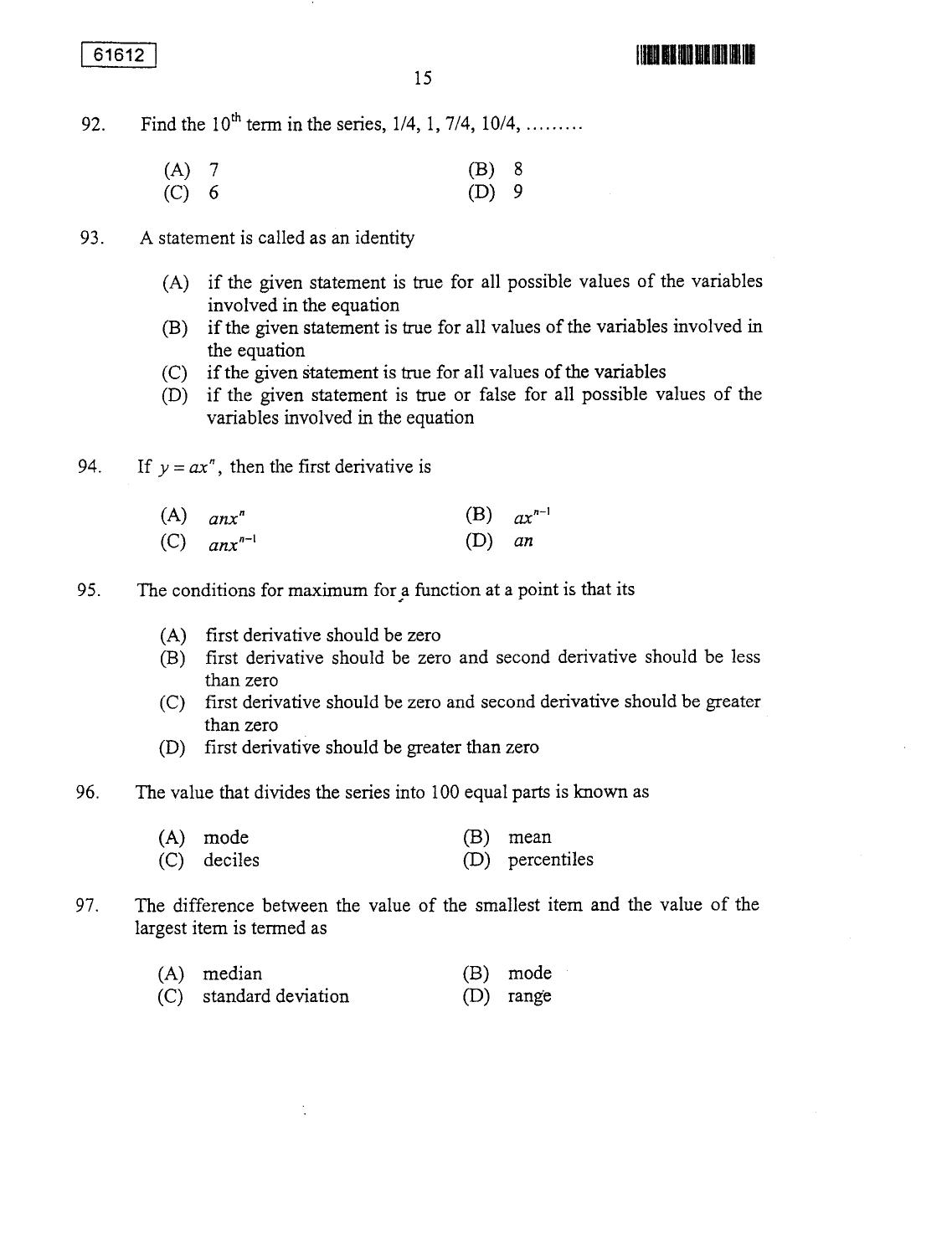 CUSAT CAT 2012 MA Applied Economics Question Paper - Page 15