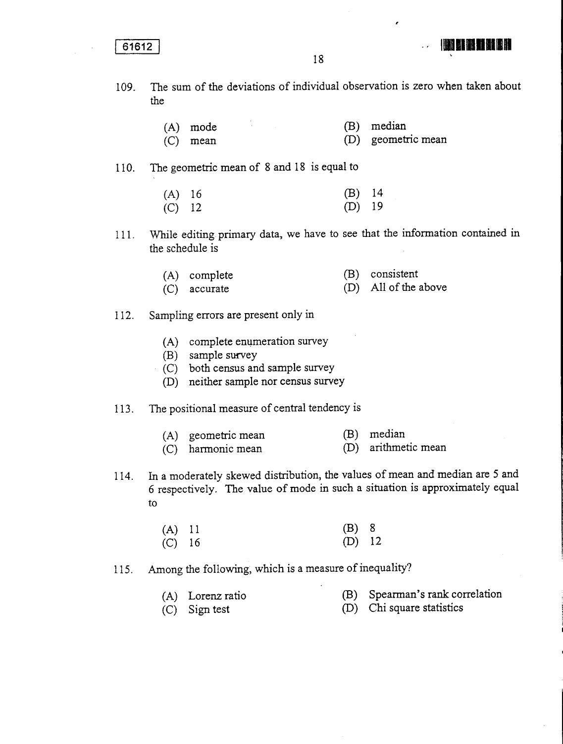CUSAT CAT 2012 MA Applied Economics Question Paper - Page 18