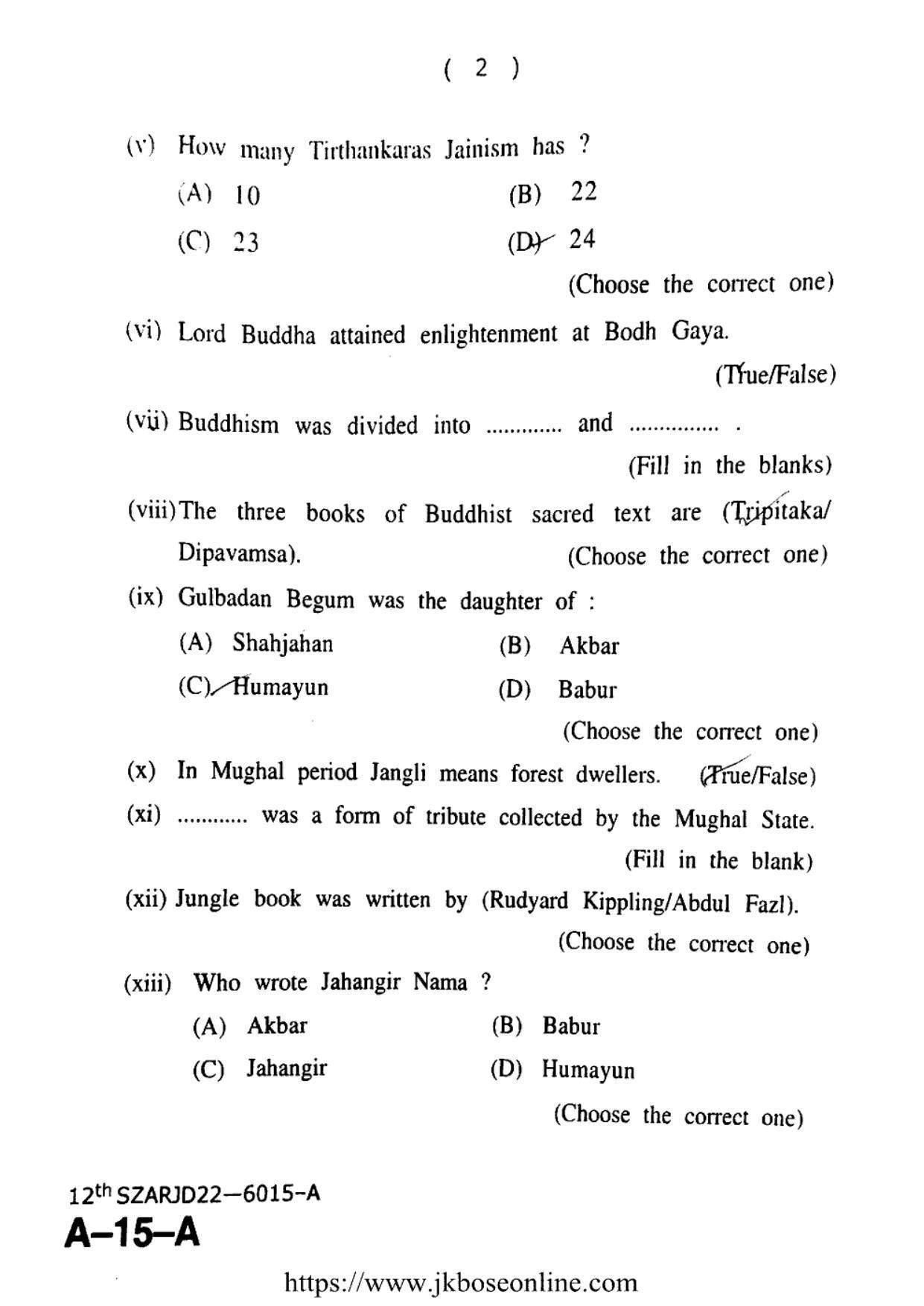 JKBOSE Class 12 History 6015-A Question Papers 2022 - Page 2