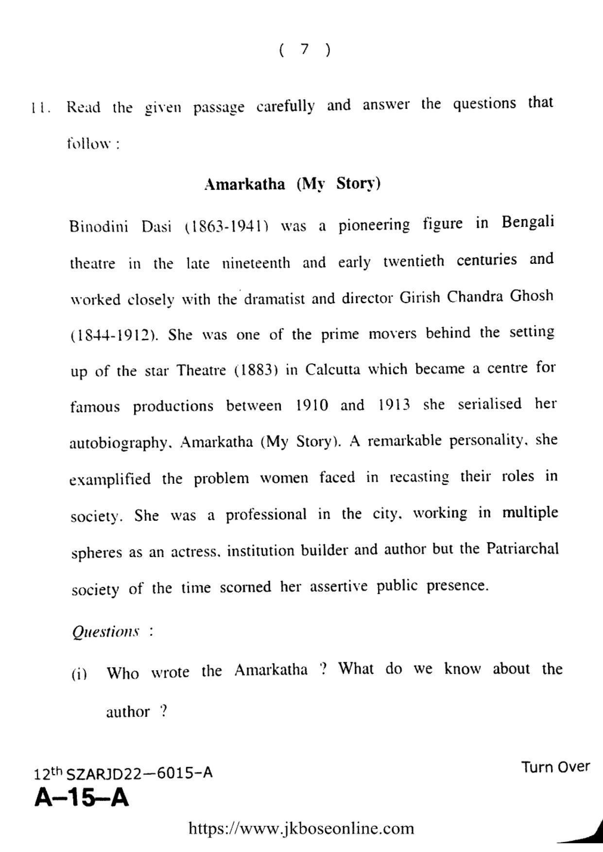 JKBOSE Class 12 History 6015-A Question Papers 2022 - Page 7