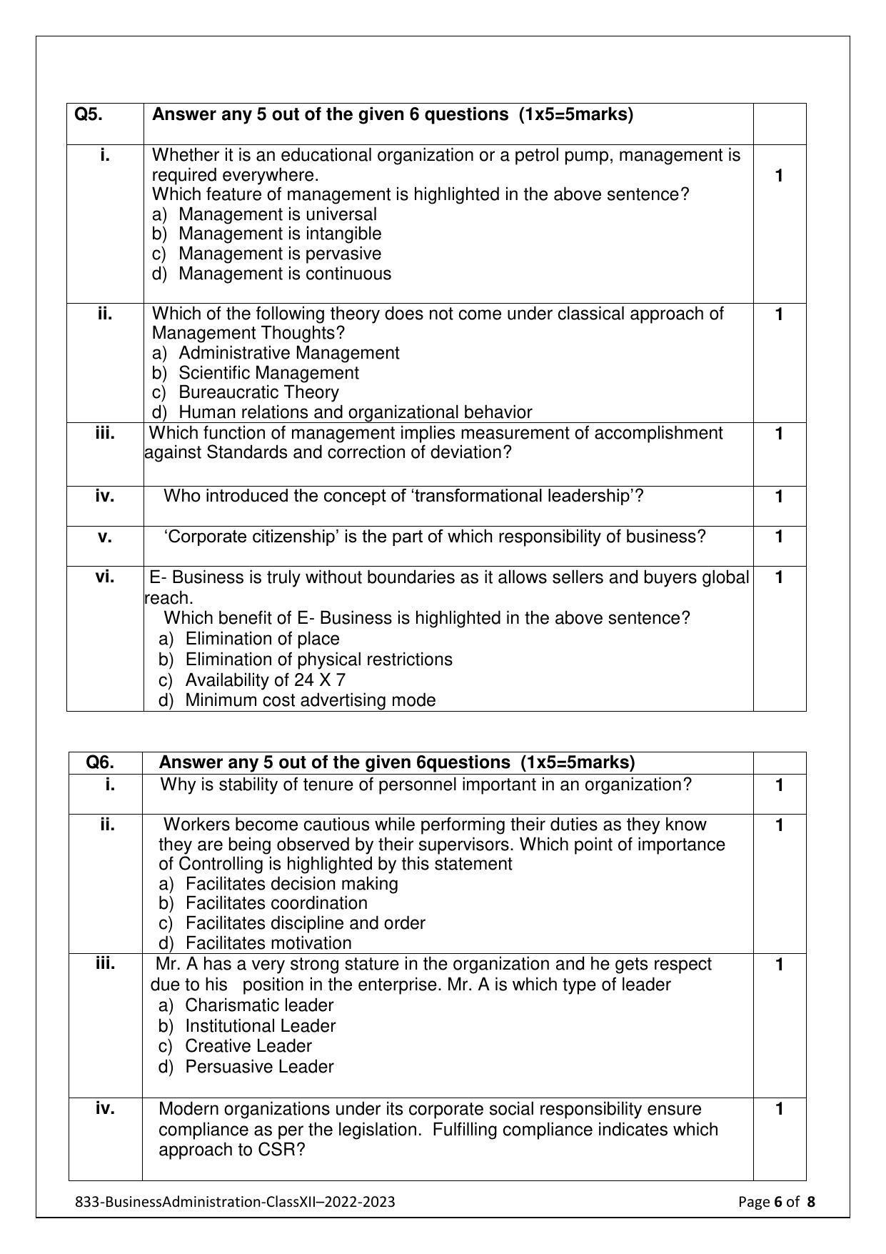 CBSE Class 10 Business Administration (Skill Education) Sample Papers 2023 - Page 6