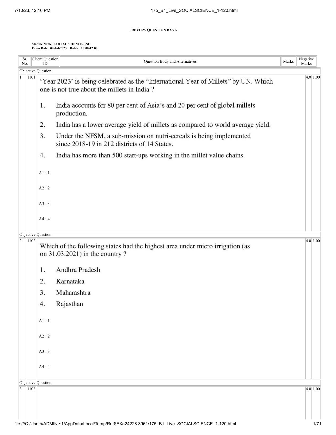 ICAR AIEEA PG 2023 SOCIAL SCIENCES Question Paper - Page 1