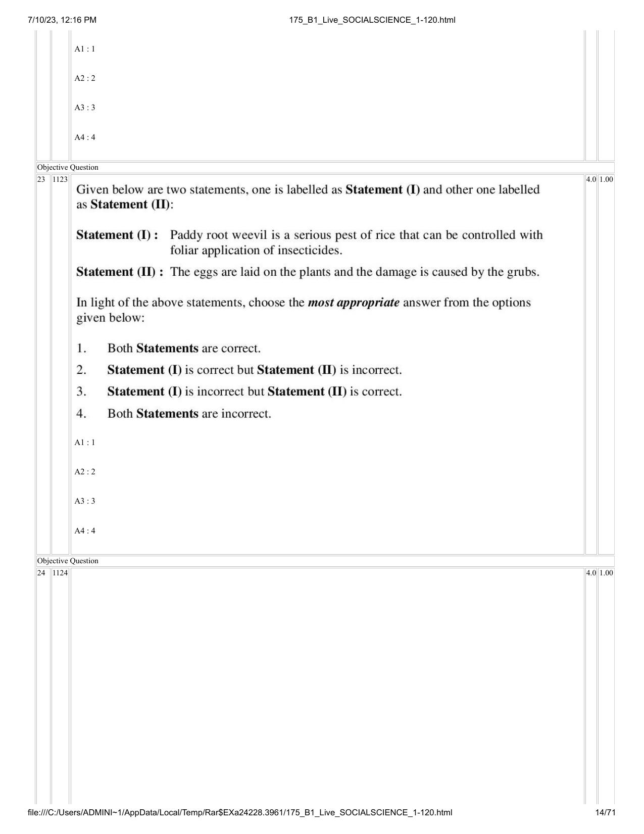 ICAR AIEEA PG 2023 SOCIAL SCIENCES Question Paper - Page 14