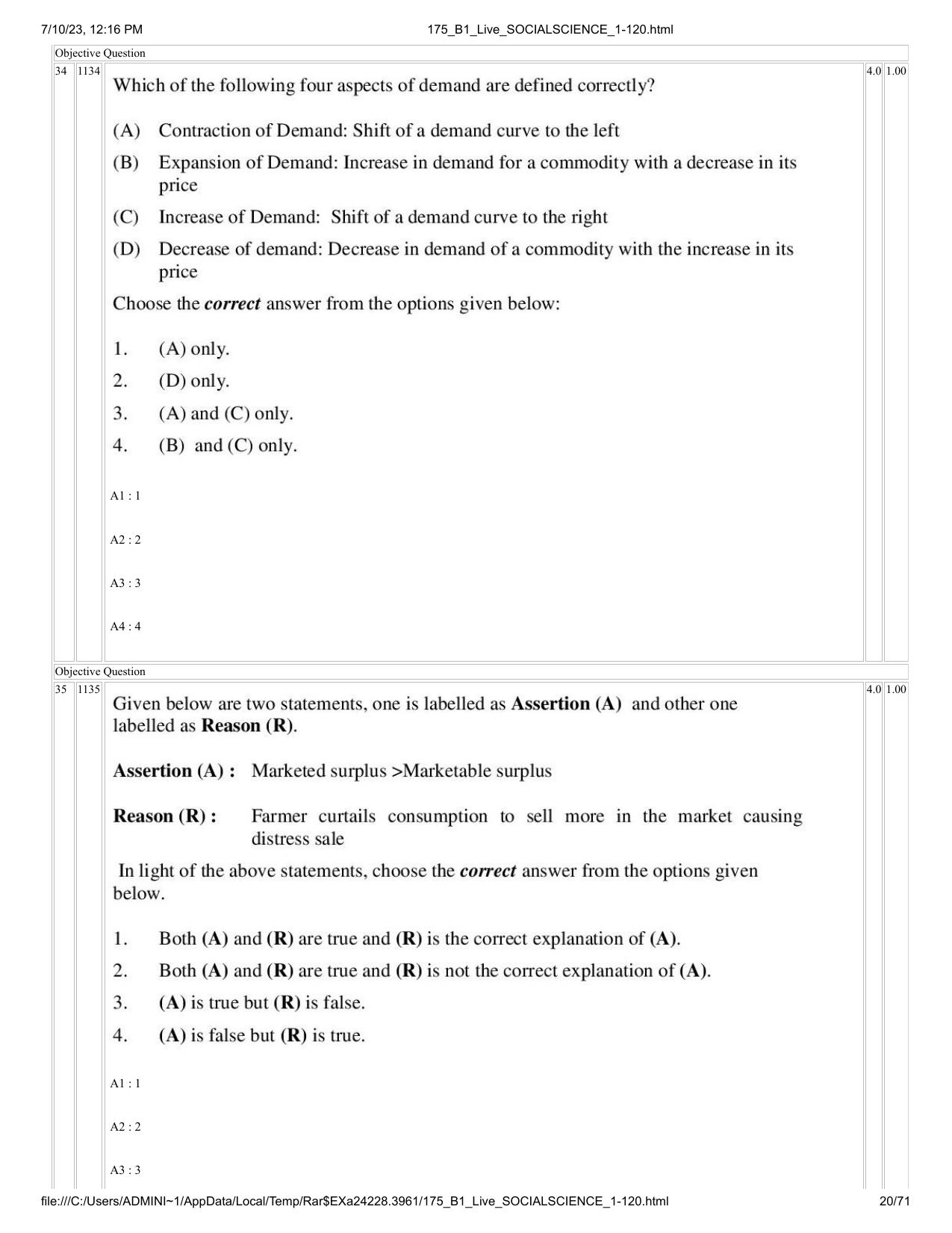 ICAR AIEEA PG 2023 SOCIAL SCIENCES Question Paper - Page 20
