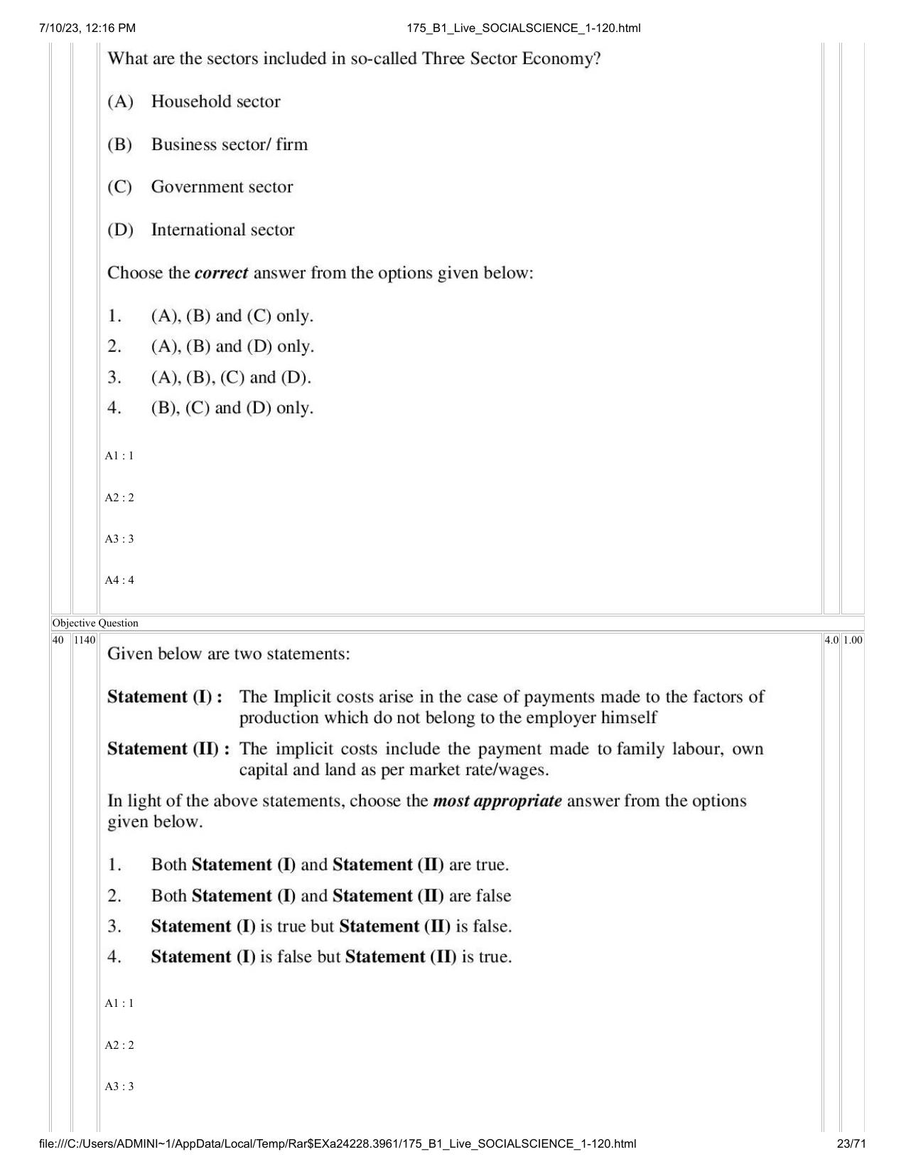 ICAR AIEEA PG 2023 SOCIAL SCIENCES Question Paper - Page 23