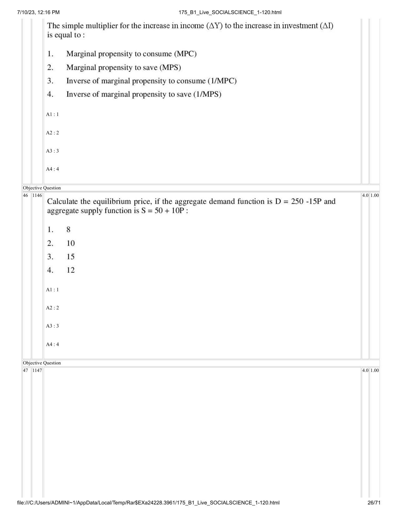 ICAR AIEEA PG 2023 SOCIAL SCIENCES Question Paper - Page 26
