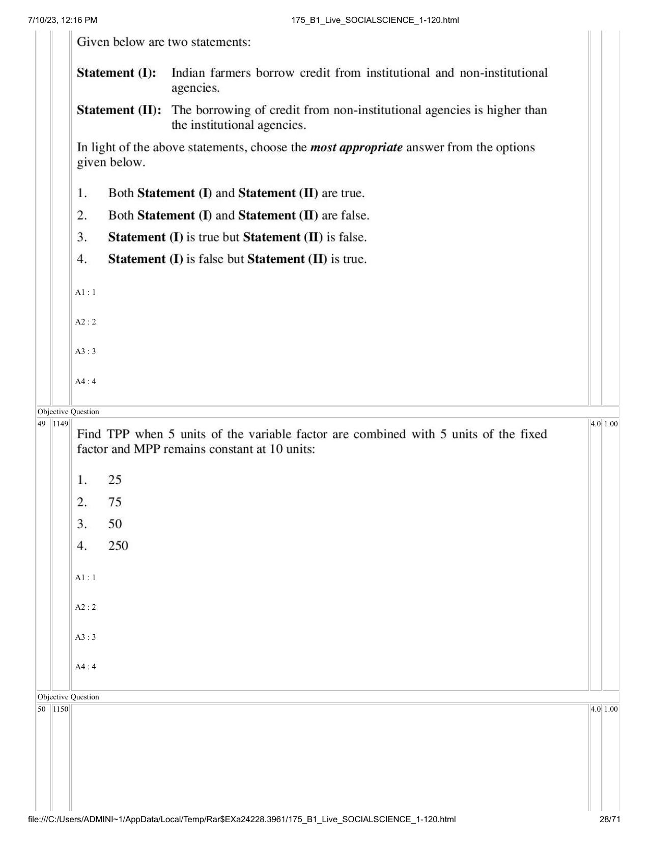 ICAR AIEEA PG 2023 SOCIAL SCIENCES Question Paper - Page 28