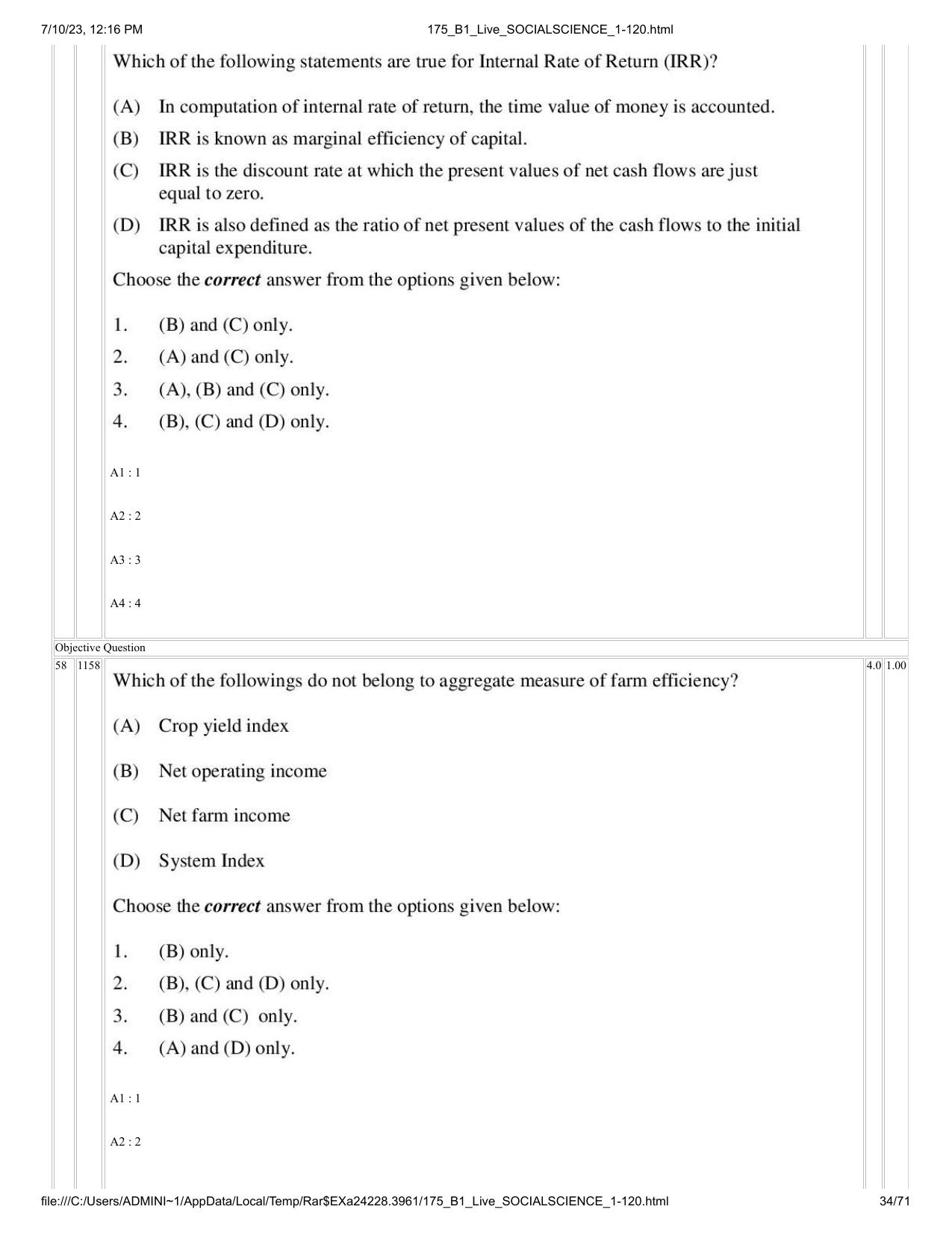 ICAR AIEEA PG 2023 SOCIAL SCIENCES Question Paper - Page 34