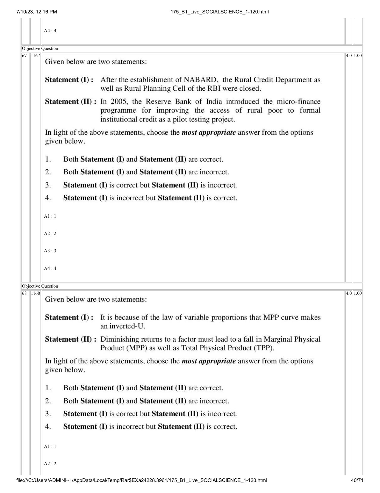 ICAR AIEEA PG 2023 SOCIAL SCIENCES Question Paper - Page 40