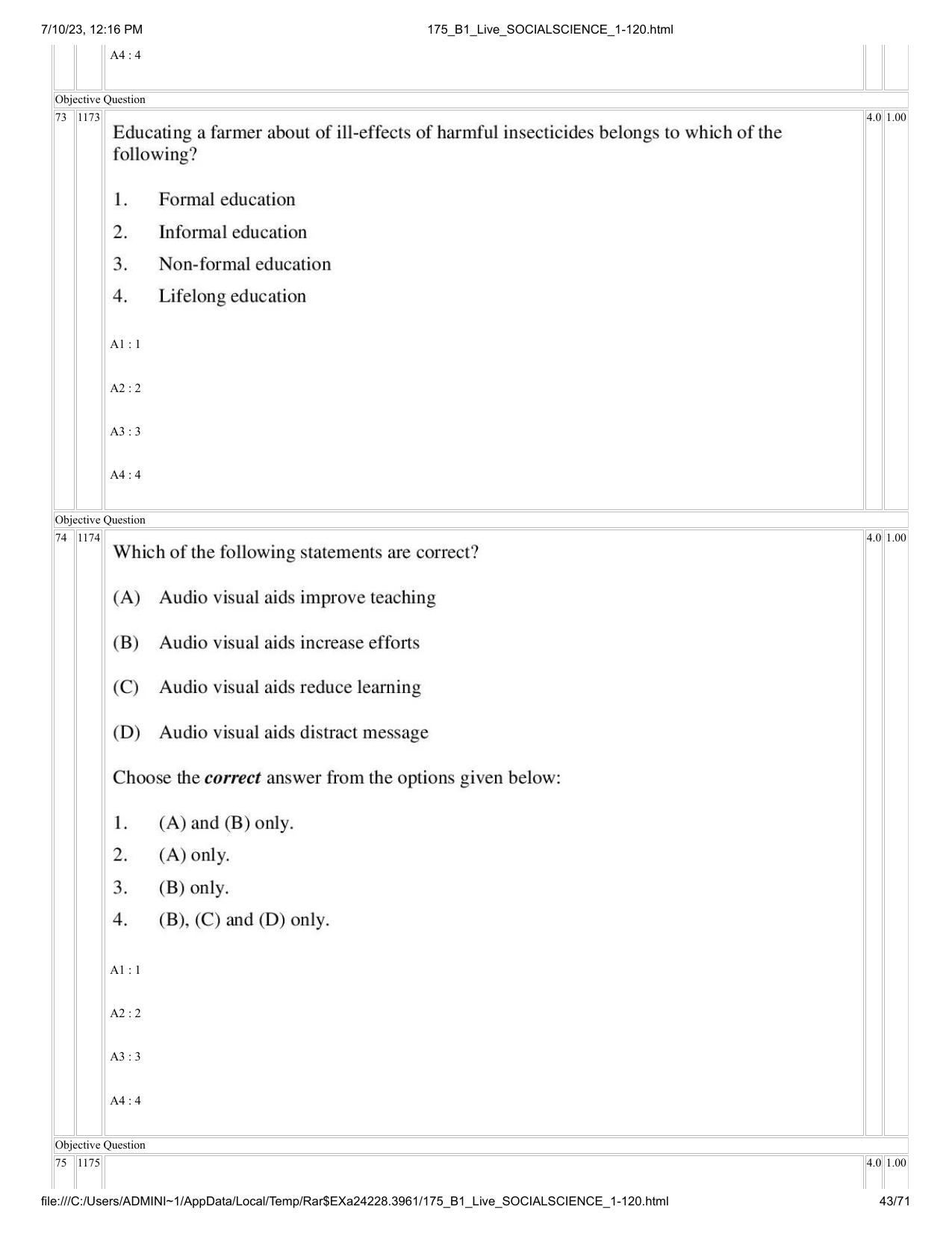 ICAR AIEEA PG 2023 SOCIAL SCIENCES Question Paper - Page 43