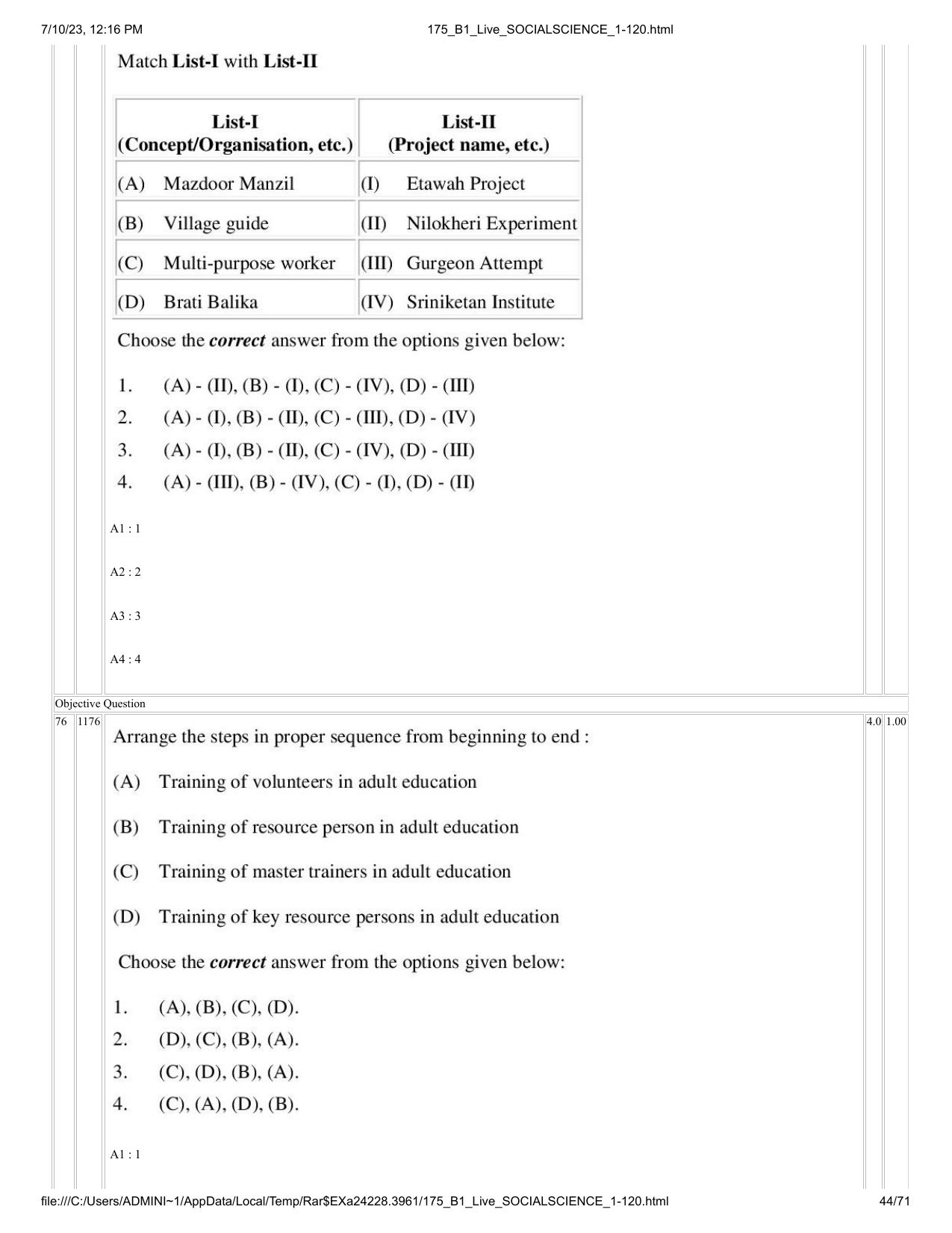 ICAR AIEEA PG 2023 SOCIAL SCIENCES Question Paper - Page 44