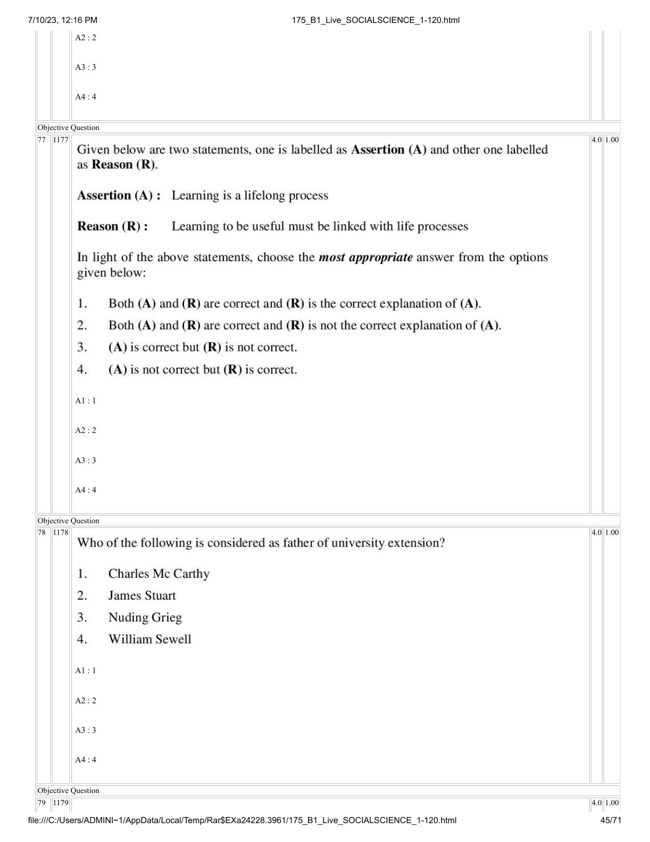 ICAR AIEEA PG 2023 SOCIAL SCIENCES Question Paper - Page 45