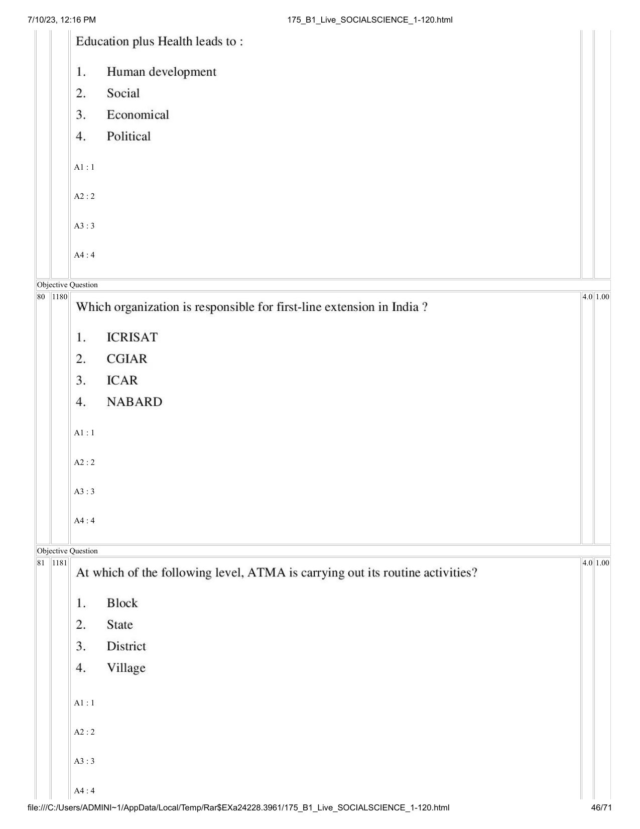 ICAR AIEEA PG 2023 SOCIAL SCIENCES Question Paper - Page 46
