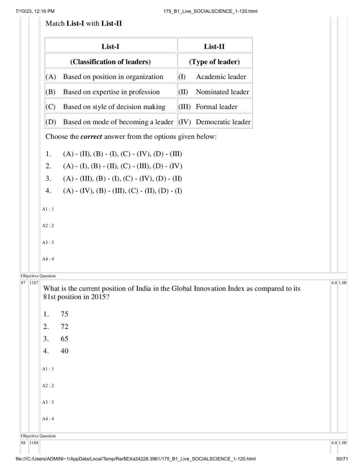ICAR AIEEA PG 2023 SOCIAL SCIENCES Question Paper - Page 50