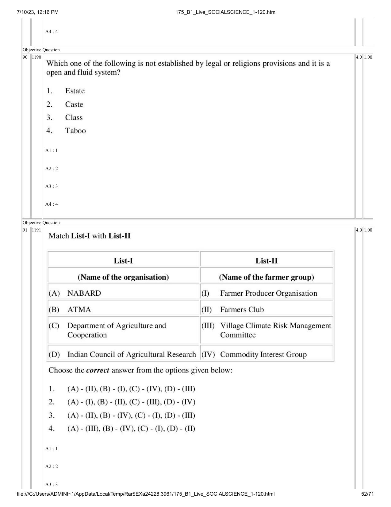 ICAR AIEEA PG 2023 SOCIAL SCIENCES Question Paper - Page 52