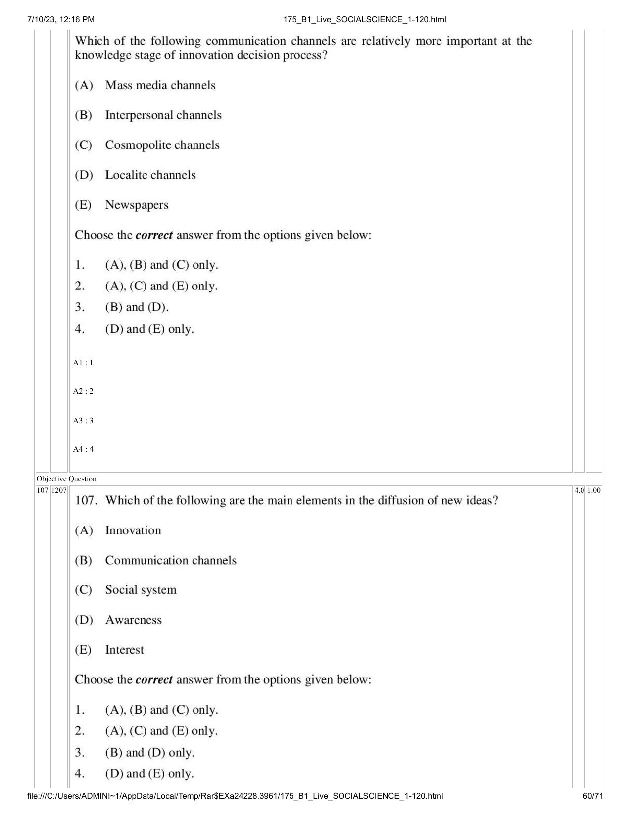 ICAR AIEEA PG 2023 SOCIAL SCIENCES Question Paper - Page 60