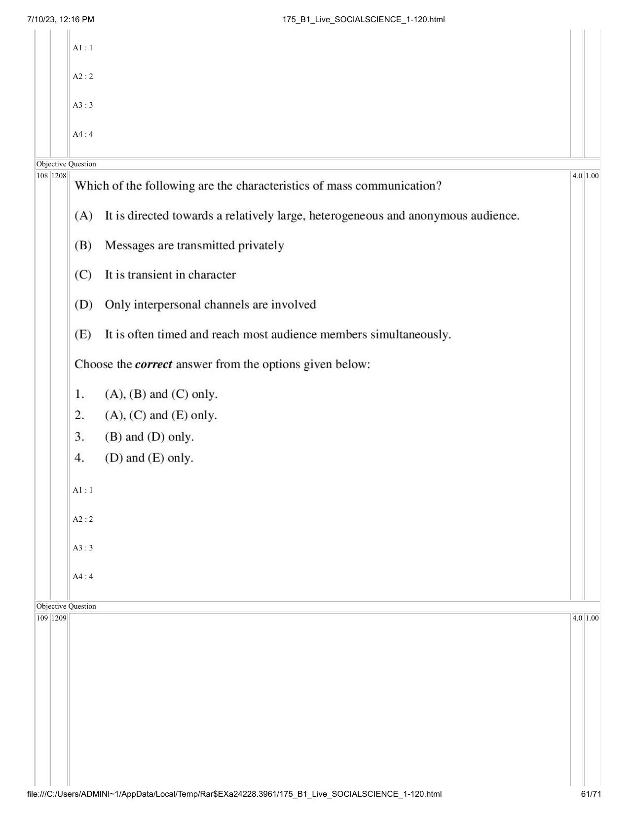ICAR AIEEA PG 2023 SOCIAL SCIENCES Question Paper - Page 61